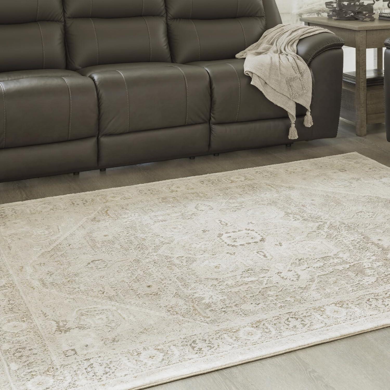 imageSignature Design by Ashley Gatwell Classic Indoor Medallion 8 x 10 Rug White ampamp Light Gray53 x 73 Rectangular