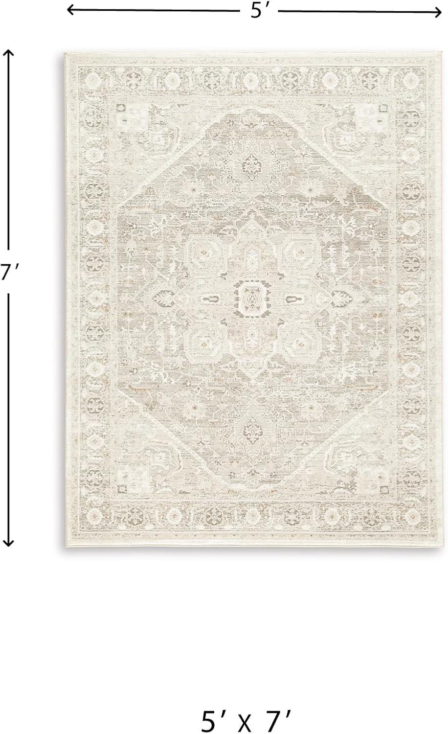 imageSignature Design by Ashley Gatwell Classic Indoor Medallion 8 x 10 Rug White ampamp Light Gray53 x 73 Rectangular