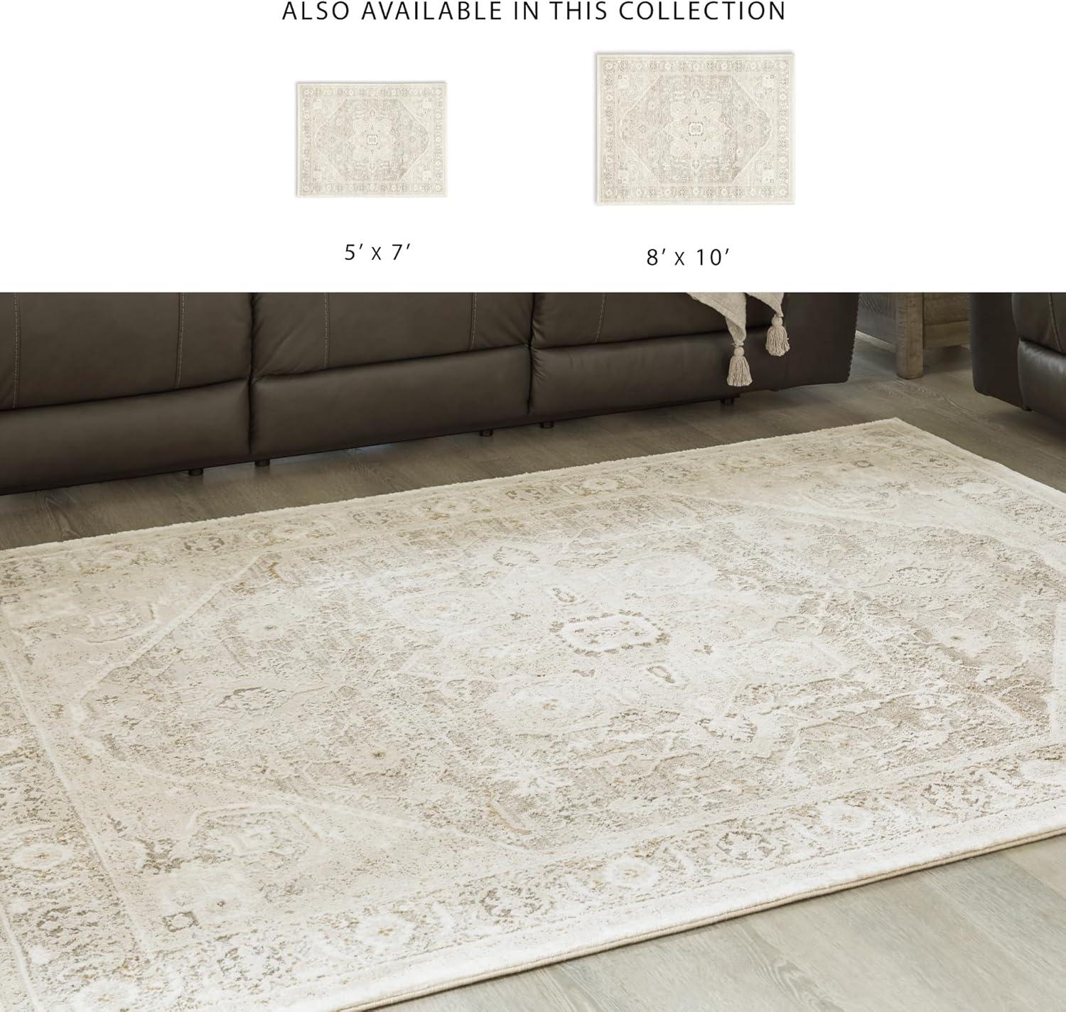imageSignature Design by Ashley Gatwell Classic Indoor Medallion 8 x 10 Rug White ampamp Light Gray710 x 10 Rectangular