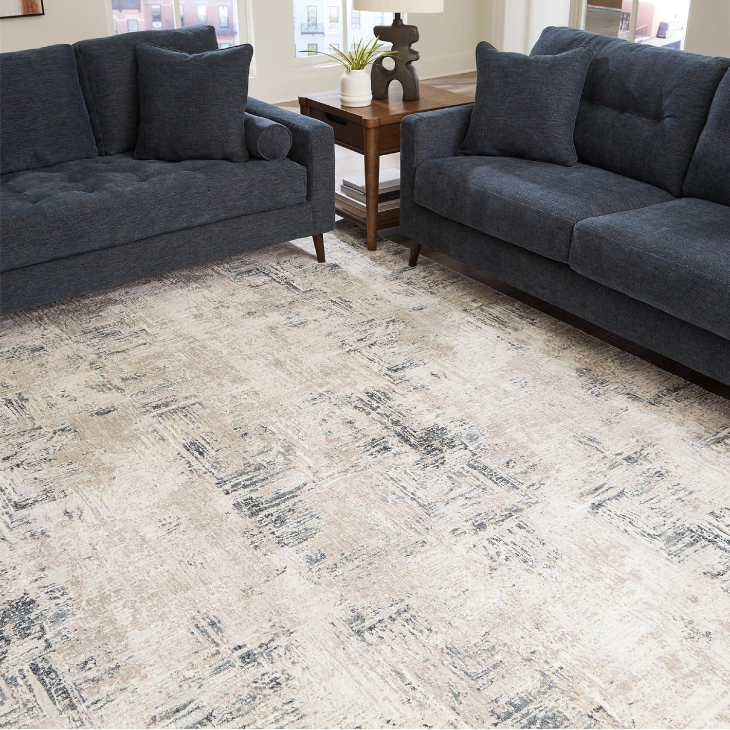 imageSignature Design by Ashley Gentor Contemporary Indoor Abstract 8 x 10 Rug Blue ampamp Biege710 x 10 Rectangular