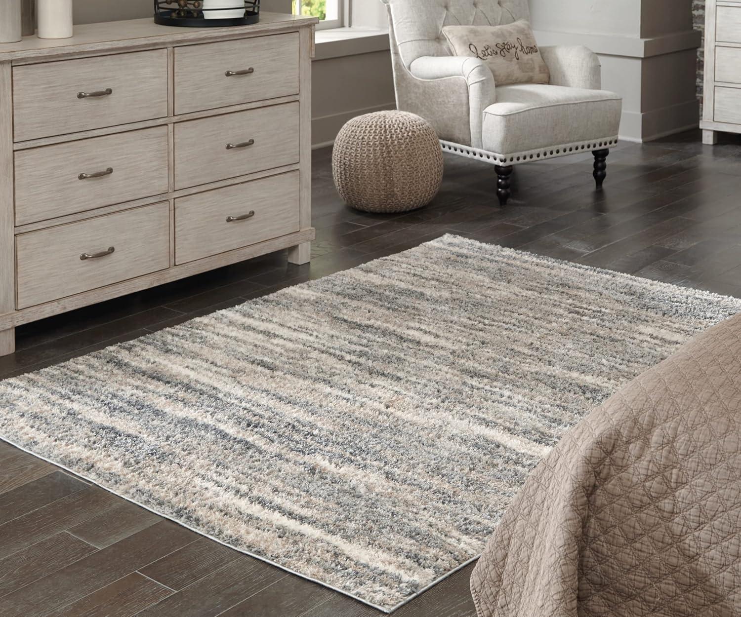 imageSignature Design by Ashley Gizela Contemporary 5 x 7 High Pile Striped Design Rug Ivory Gray ampamp Beige53 x 73 Rectangular