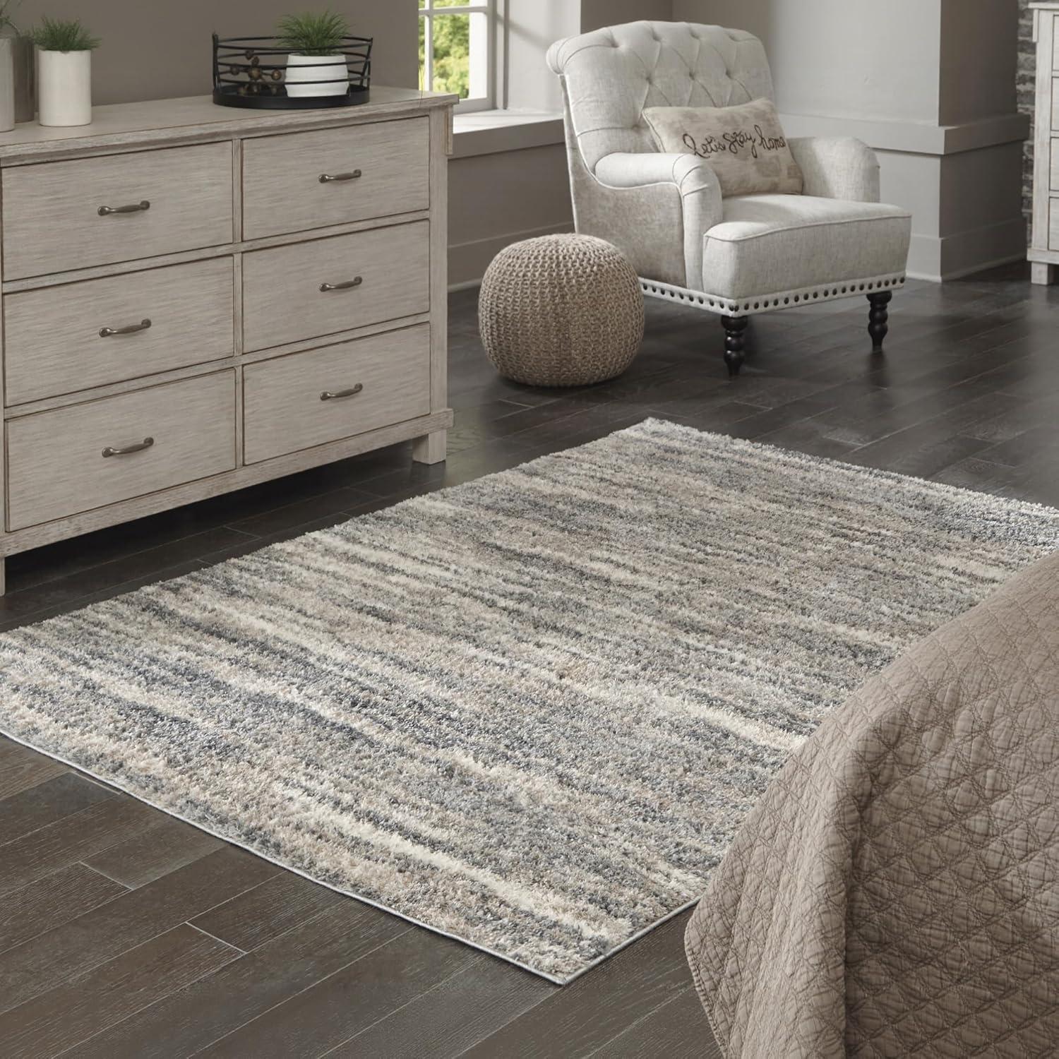 imageSignature Design by Ashley Gizela Contemporary 5 x 7 High Pile Striped Design Rug Ivory Gray ampamp Beige710 x 10 Rectangular