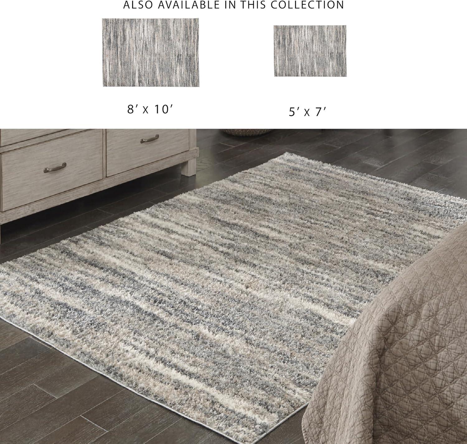 imageSignature Design by Ashley Gizela Contemporary 5 x 7 High Pile Striped Design Rug Ivory Gray ampamp Beige710 x 10 Rectangular