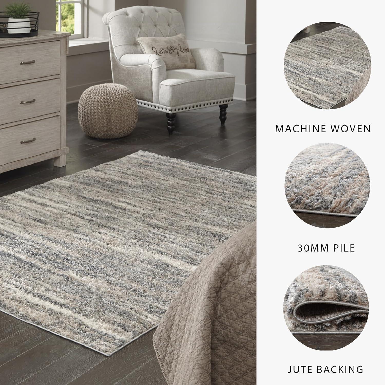 imageSignature Design by Ashley Gizela Contemporary 5 x 7 High Pile Striped Design Rug Ivory Gray ampamp Beige710 x 10 Rectangular