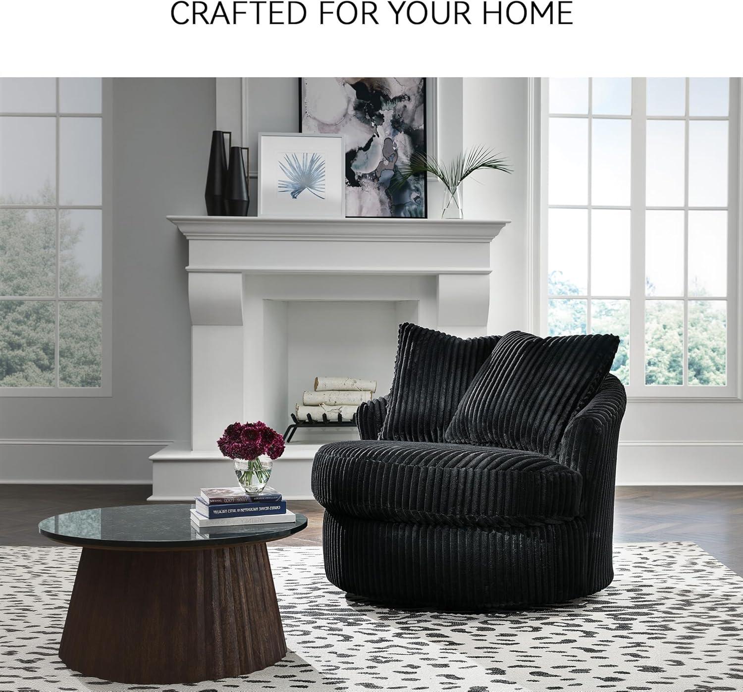 imageSignature Design by Ashley Gramwell Casual Swivel Chair with Throw Pillows Flared Arms and Removable Cushions BlackBlack
