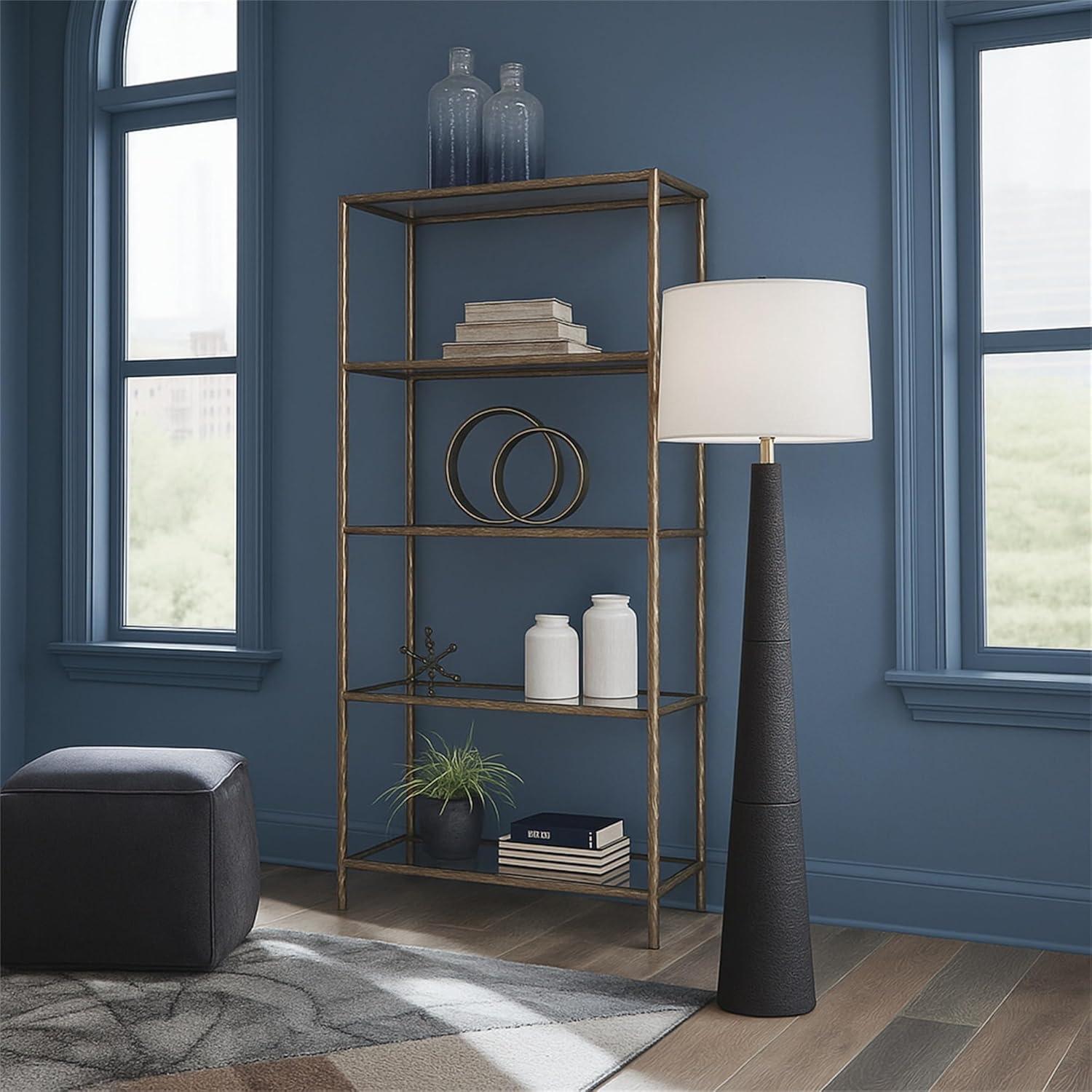 imageSignature Design by Ashley Hallburg Modern Textured Polyresin Floor Lamp with 3Way Switch Black