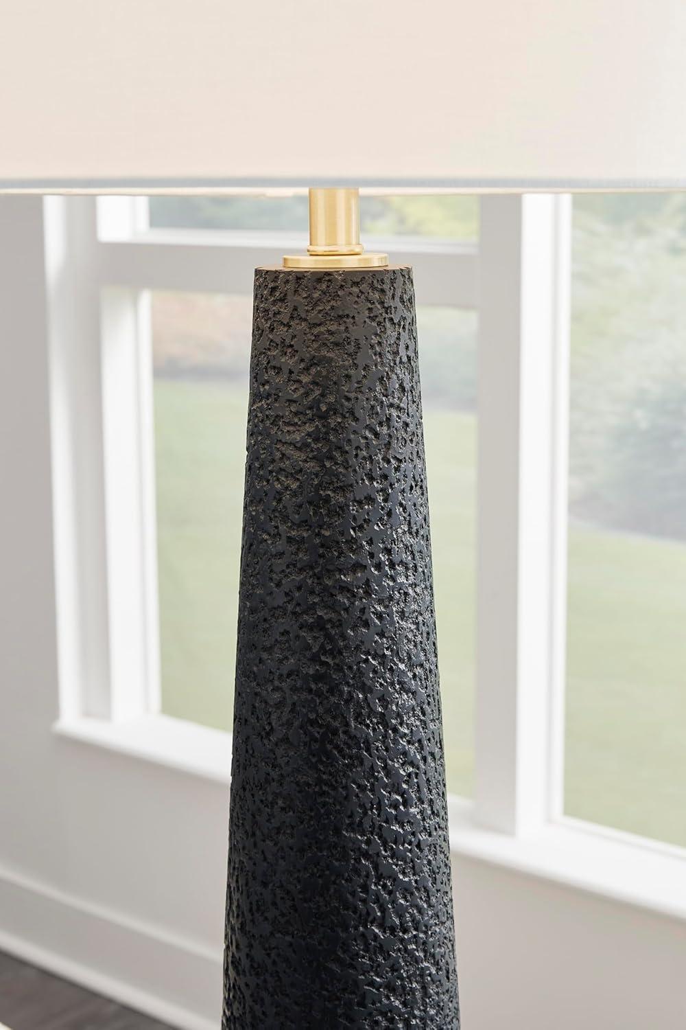 imageSignature Design by Ashley Hallburg Modern Textured Polyresin Floor Lamp with 3Way Switch Black