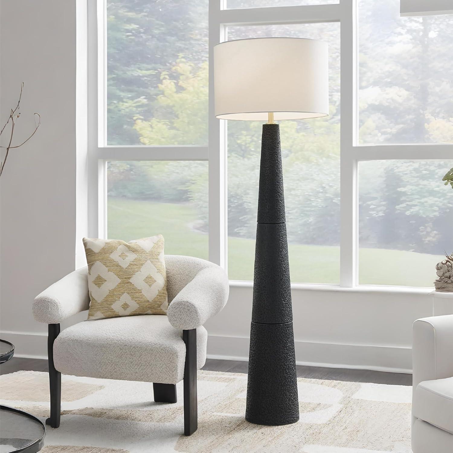 imageSignature Design by Ashley Hallburg Modern Textured Polyresin Floor Lamp with 3Way Switch Black
