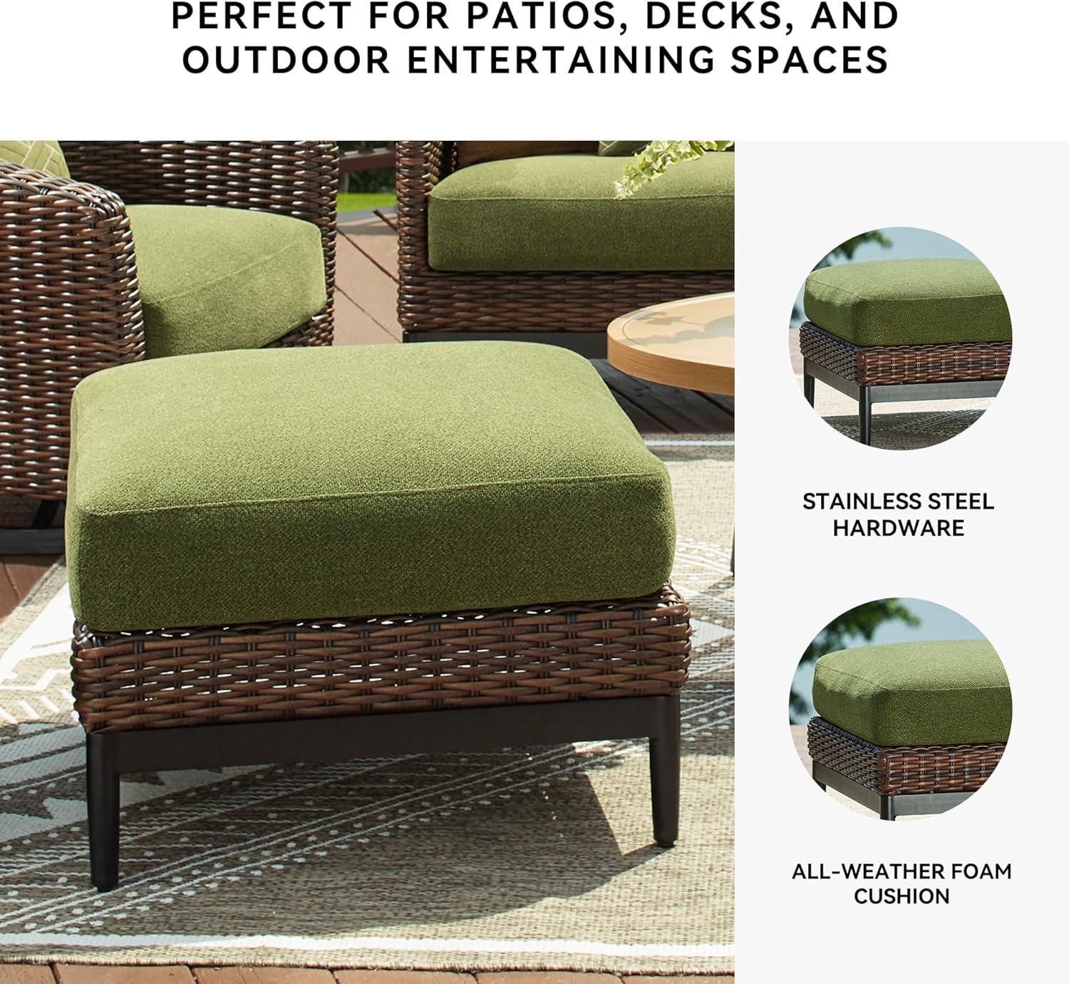 imageSignature Design by Ashley Horizon Hall Casual Nuvella Weather Resistant Fabric Square Outdoor Ottoman with Cushion Green ampamp Light Brown