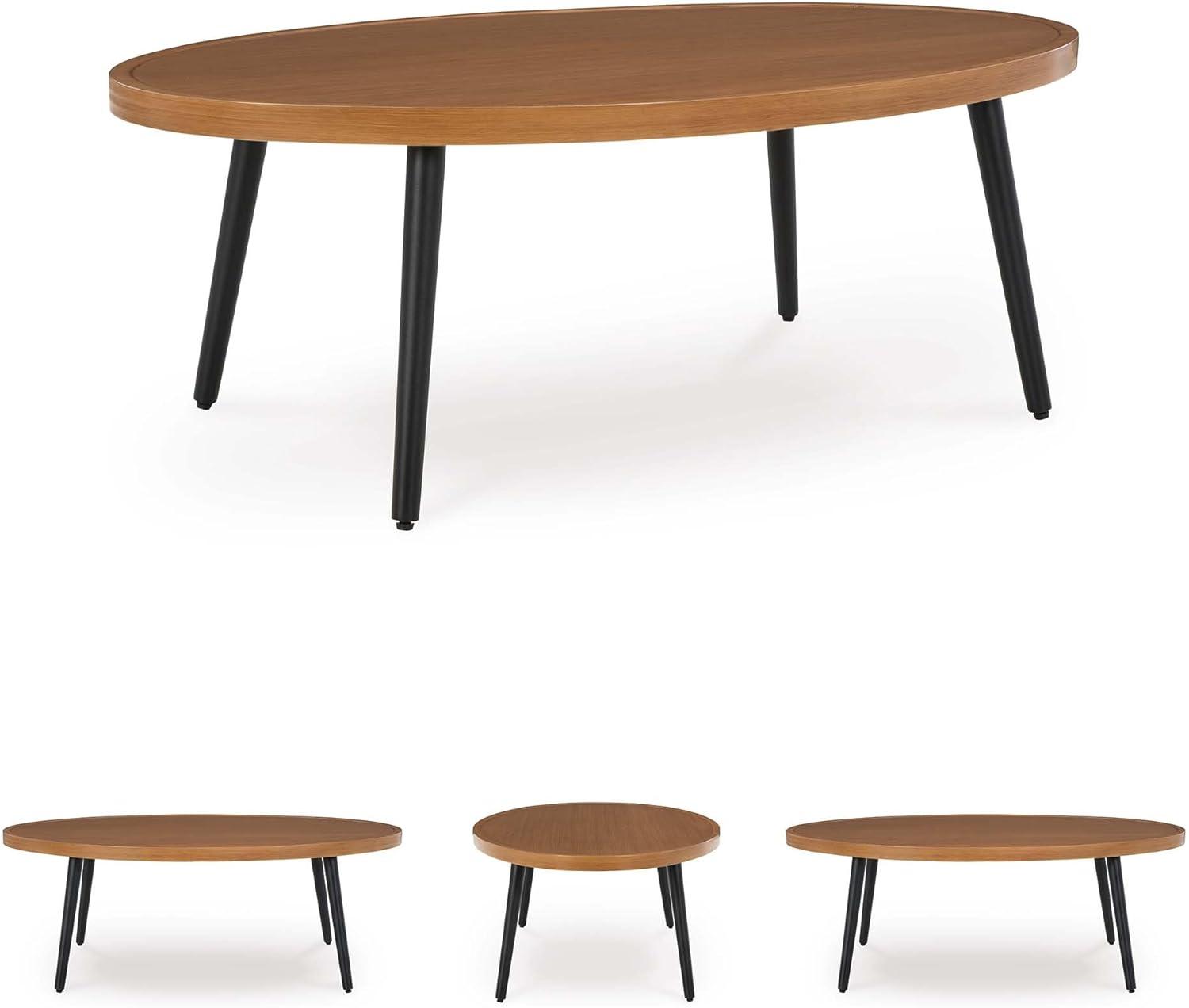 imageSignature Design by Ashley Horizon Hall Casual Outdoor Coffee Table with 4 Legs Light Brown ampamp Black