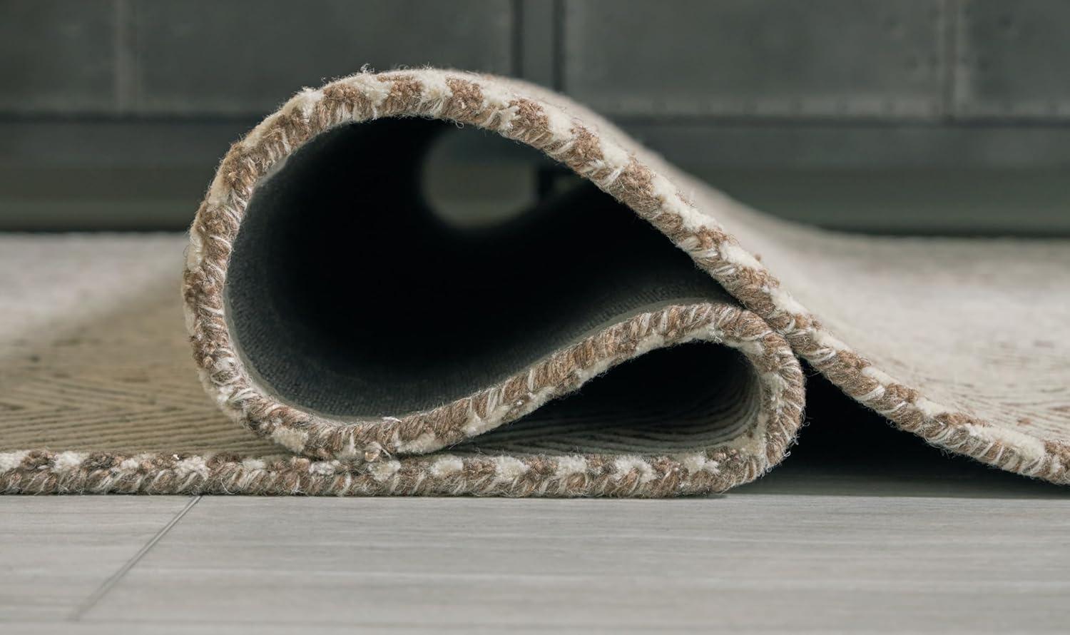 imageSignature Design by Ashley Jadott Casual Indoor Geometric Wool Blend Handmade 8 x 10 Large Rug Beige ampamp Light Brown52 x 71 Rectangular