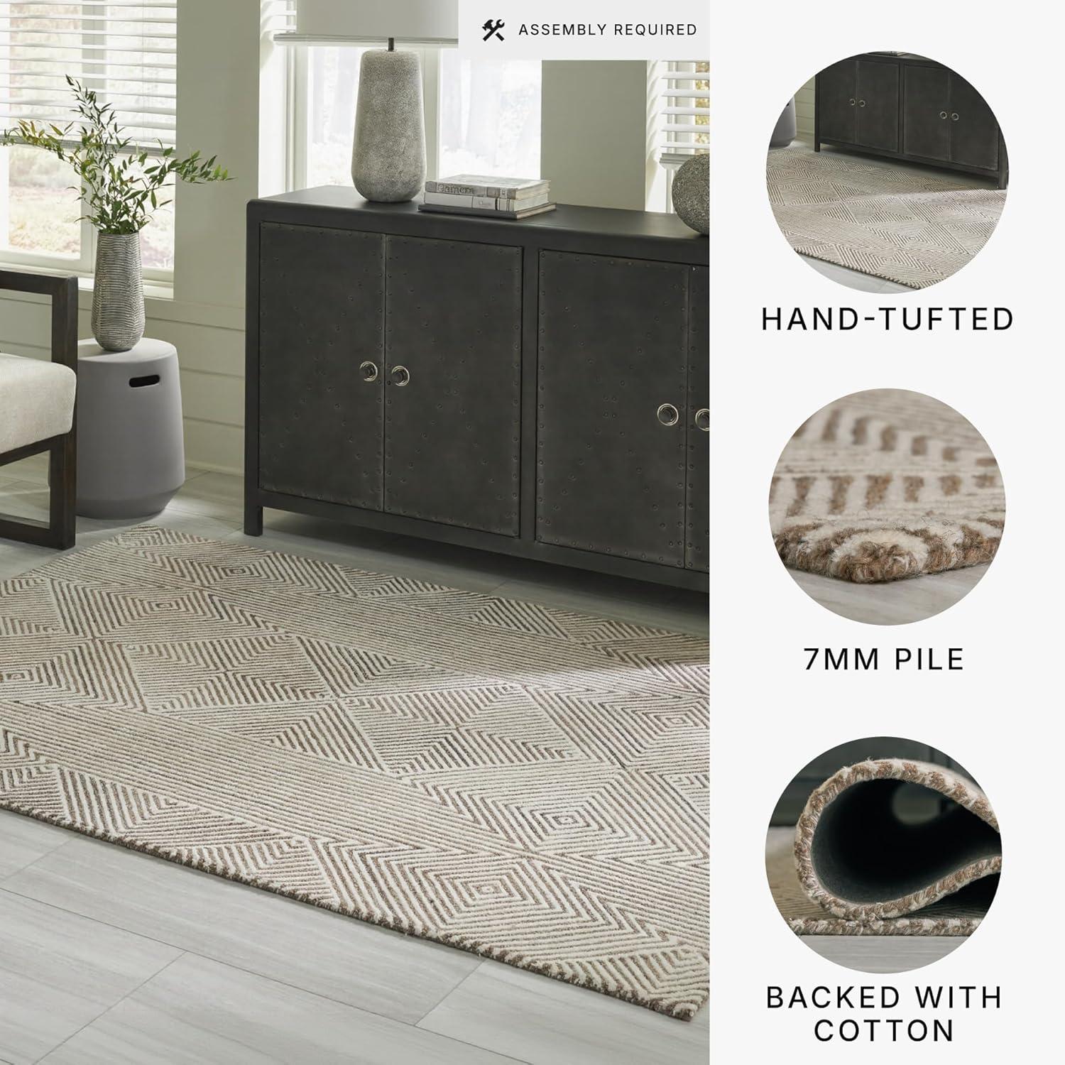 imageSignature Design by Ashley Jadott Casual Indoor Geometric Wool Blend Handmade 8 x 10 Large Rug Beige ampamp Light Brown52 x 71 Rectangular