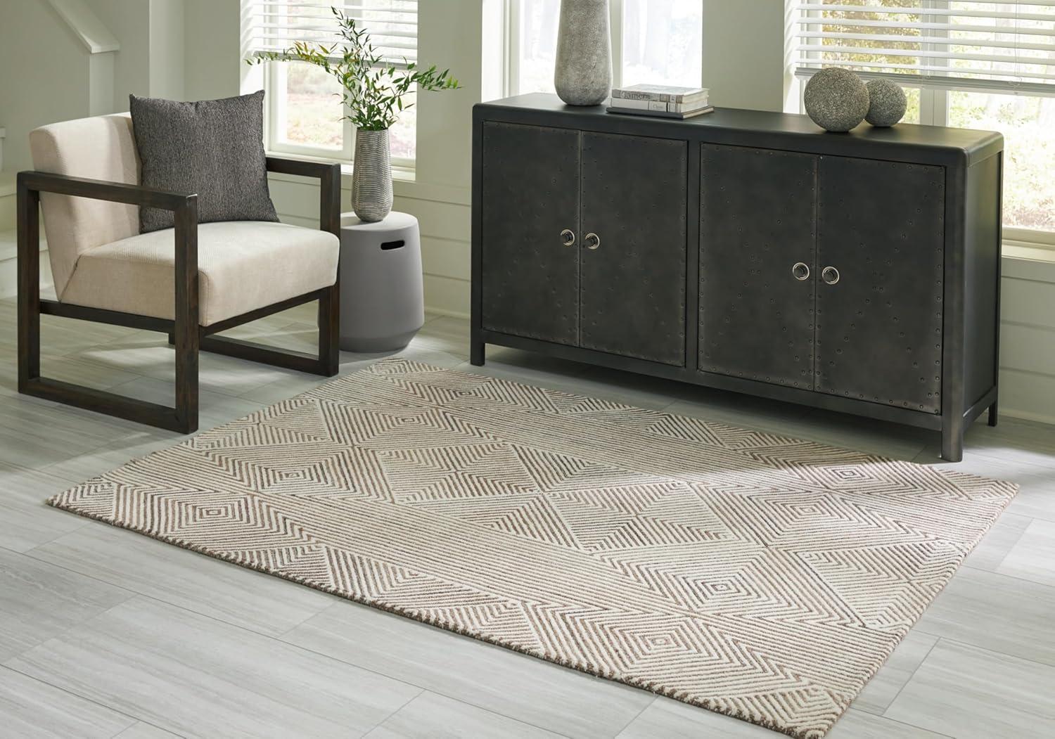 imageSignature Design by Ashley Jadott Casual Indoor Geometric Wool Blend Handmade 8 x 10 Large Rug Beige ampamp Light Brown52 x 71 Rectangular