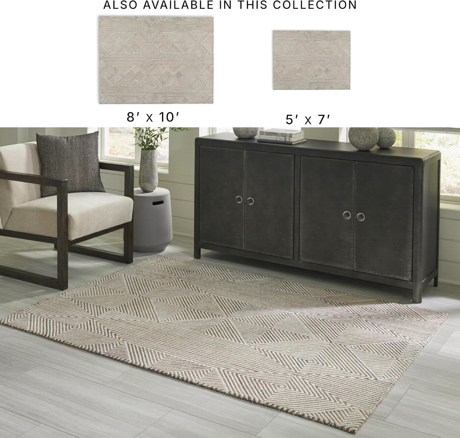 imageSignature Design by Ashley Jadott Casual Indoor Geometric Wool Blend Handmade 8 x 10 Large Rug Beige ampamp Light Brown52 x 71 Rectangular