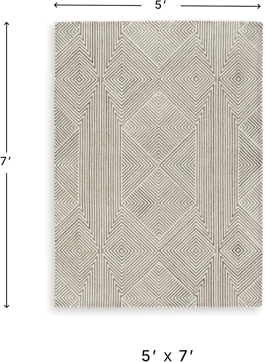 imageSignature Design by Ashley Jadott Casual Indoor Geometric Wool Blend Handmade 8 x 10 Large Rug Beige ampamp Light Brown52 x 71 Rectangular