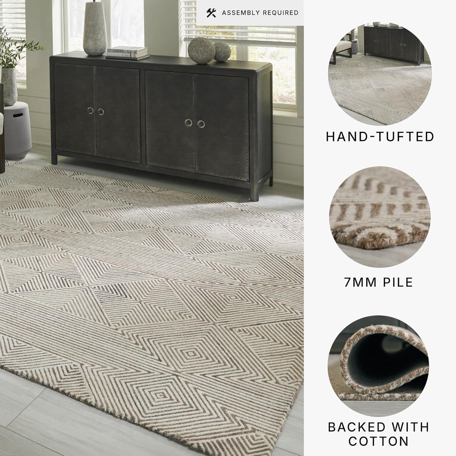 imageSignature Design by Ashley Jadott Casual Indoor Geometric Wool Blend Handmade 8 x 10 Large Rug Beige ampamp Light Brown77 x 910 Rectangular