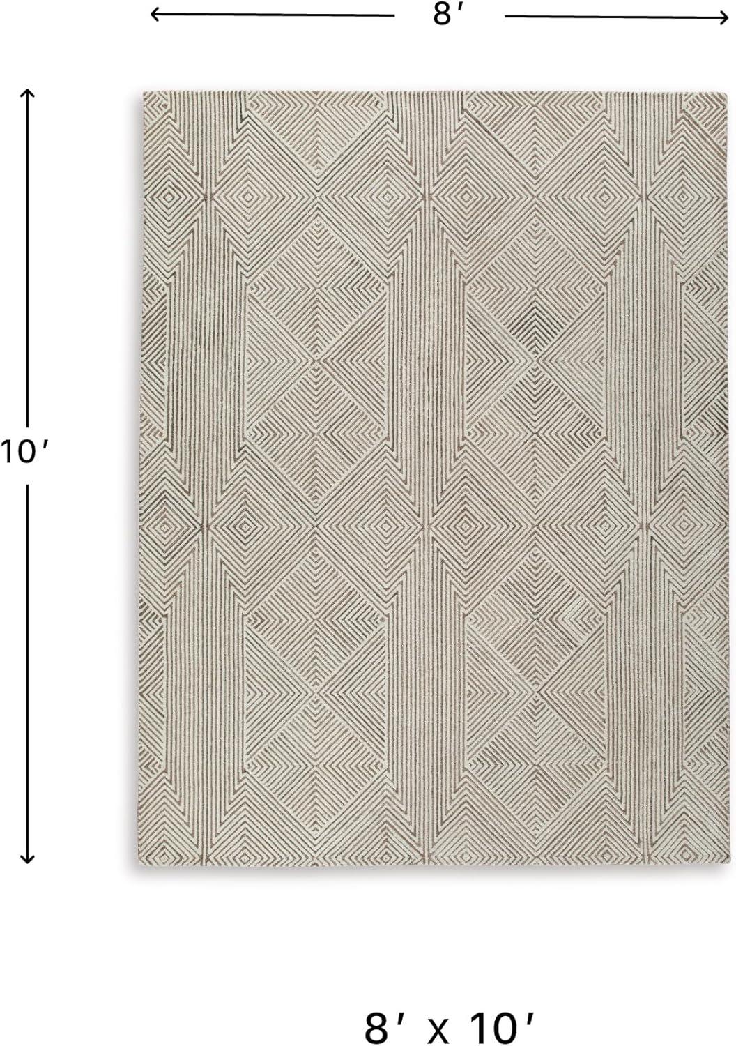 imageSignature Design by Ashley Jadott Casual Indoor Geometric Wool Blend Handmade 8 x 10 Large Rug Beige ampamp Light Brown77 x 910 Rectangular