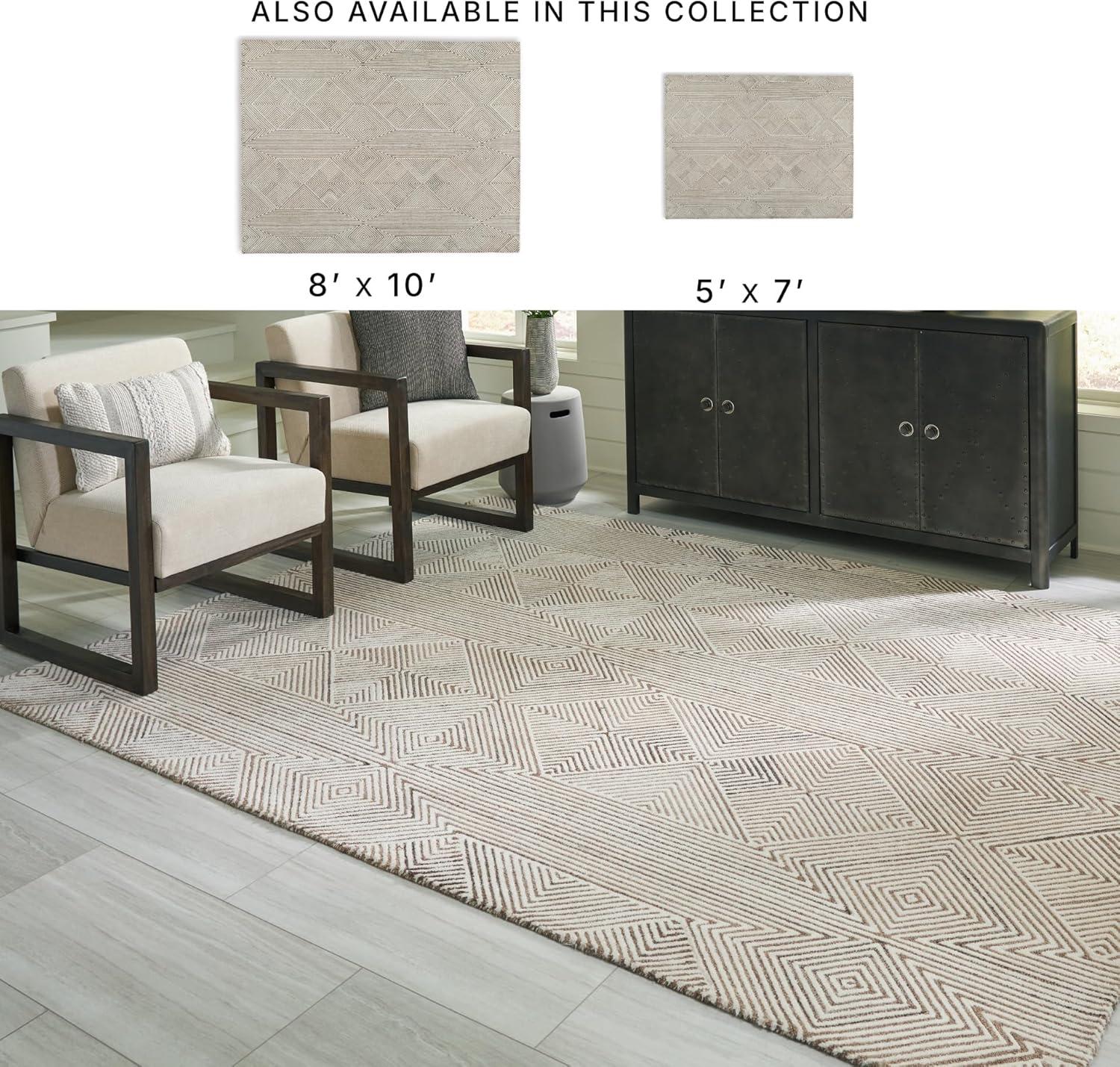 imageSignature Design by Ashley Jadott Casual Indoor Geometric Wool Blend Handmade 8 x 10 Large Rug Beige ampamp Light Brown77 x 910 Rectangular