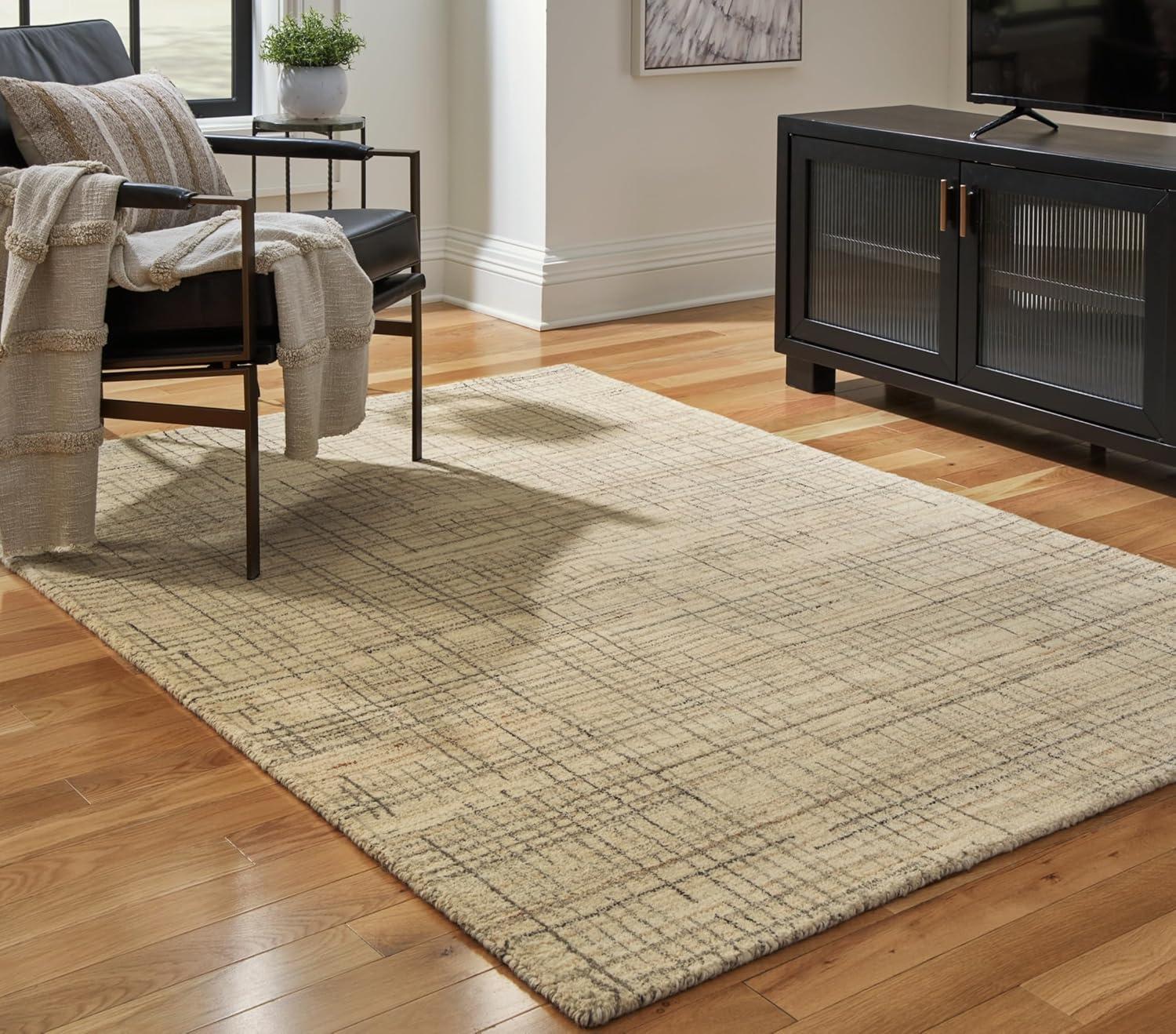 imageSignature Design by Ashley Janston Casual Indoor Plaid Wool Blend Handmade 8 x 10 Large Rug Gray ampamp Light Brown51 x 7 Rectangular