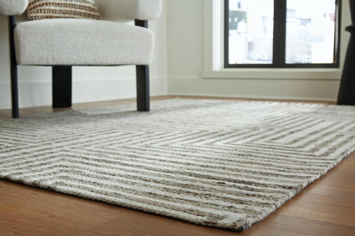 imageSignature Design by Ashley Jossen Boho Wool Blend Indoor 8 x 10 Rug with Geometric Pattern Beige ampamp Gray5 x 7 Rectangular