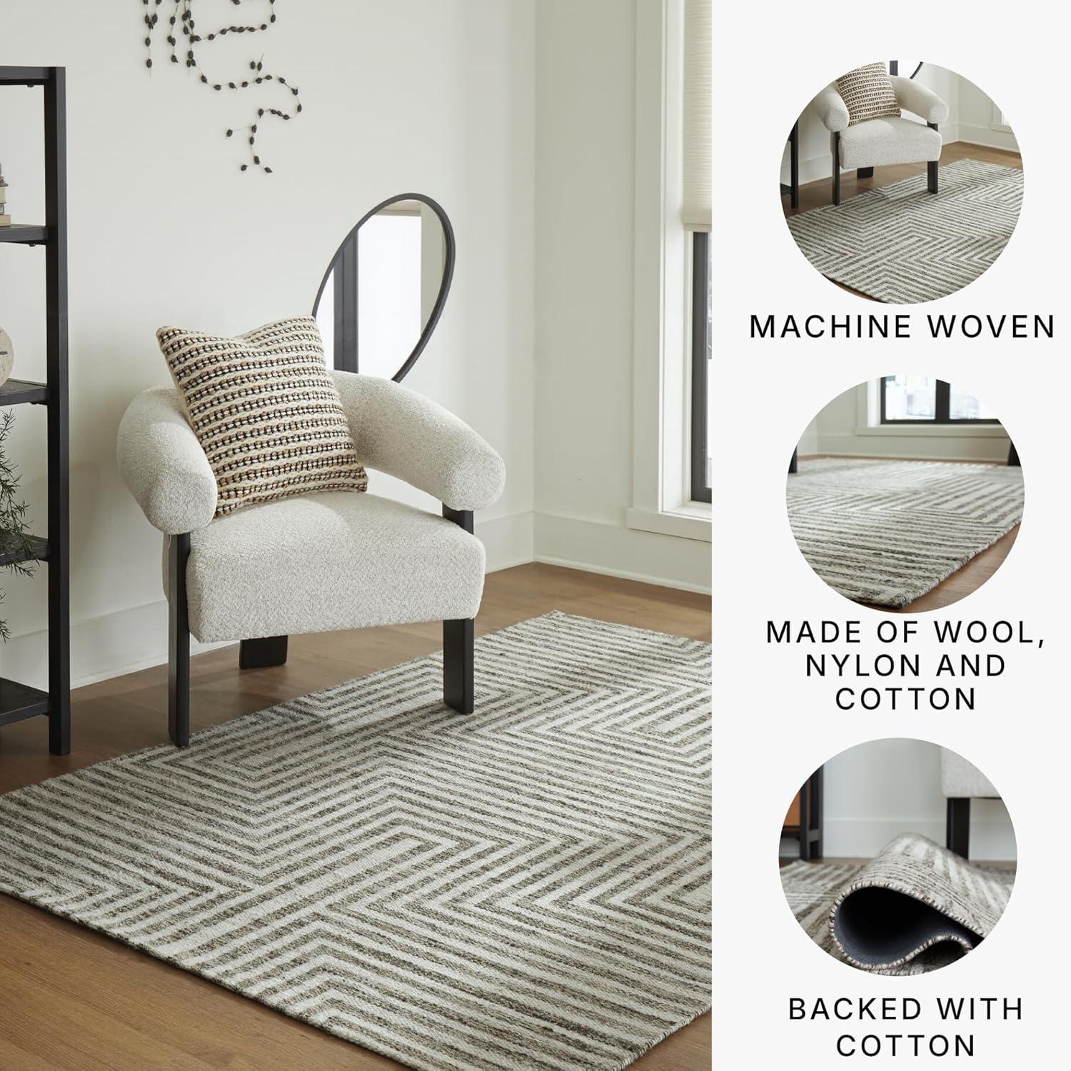 imageSignature Design by Ashley Jossen Boho Wool Blend Indoor 8 x 10 Rug with Geometric Pattern Beige ampamp Gray5 x 7 Rectangular