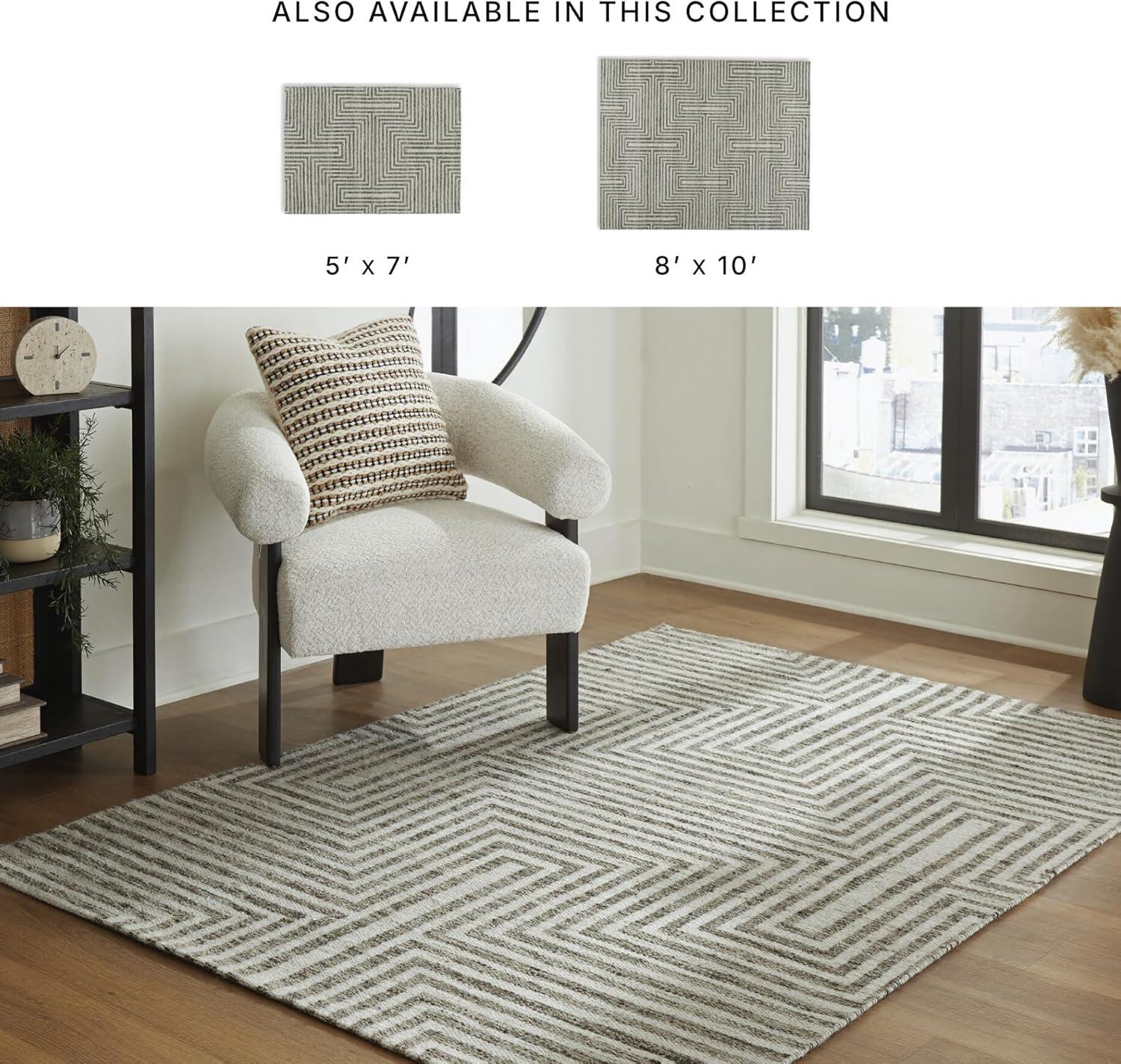 imageSignature Design by Ashley Jossen Boho Wool Blend Indoor 8 x 10 Rug with Geometric Pattern Beige ampamp Gray5 x 7 Rectangular