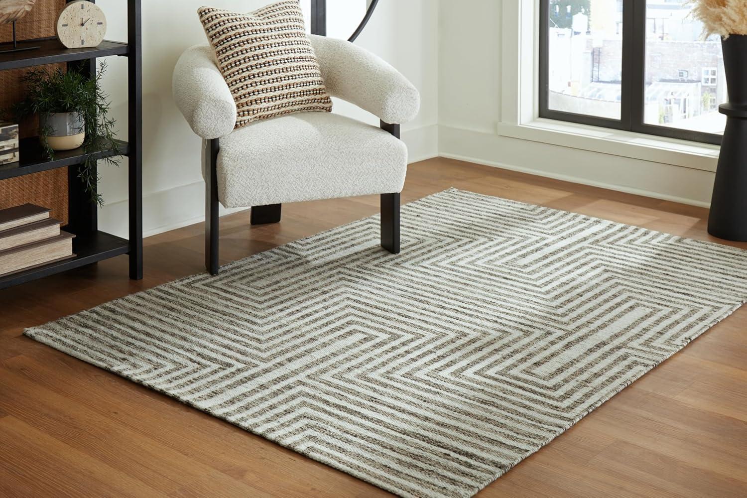 imageSignature Design by Ashley Jossen Boho Wool Blend Indoor 8 x 10 Rug with Geometric Pattern Beige ampamp Gray5 x 7 Rectangular