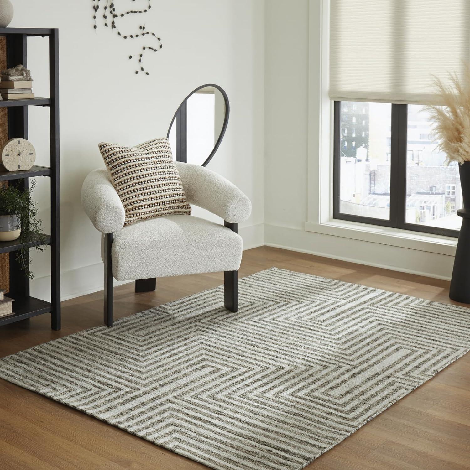 imageSignature Design by Ashley Jossen Boho Wool Blend Indoor 8 x 10 Rug with Geometric Pattern Beige ampamp Gray5 x 7 Rectangular