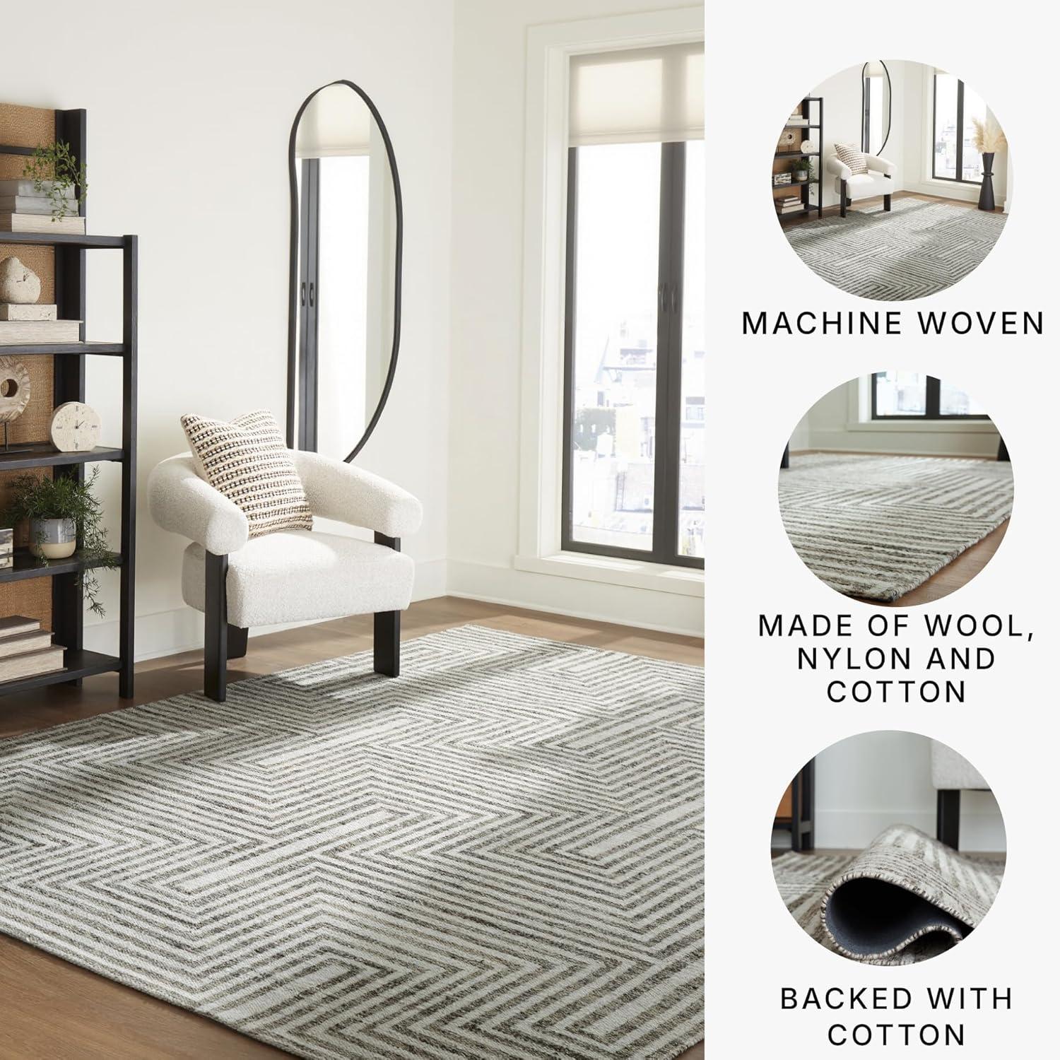 imageSignature Design by Ashley Jossen Boho Wool Blend Indoor 8 x 10 Rug with Geometric Pattern Beige ampamp Gray81 x 911 Rectangular