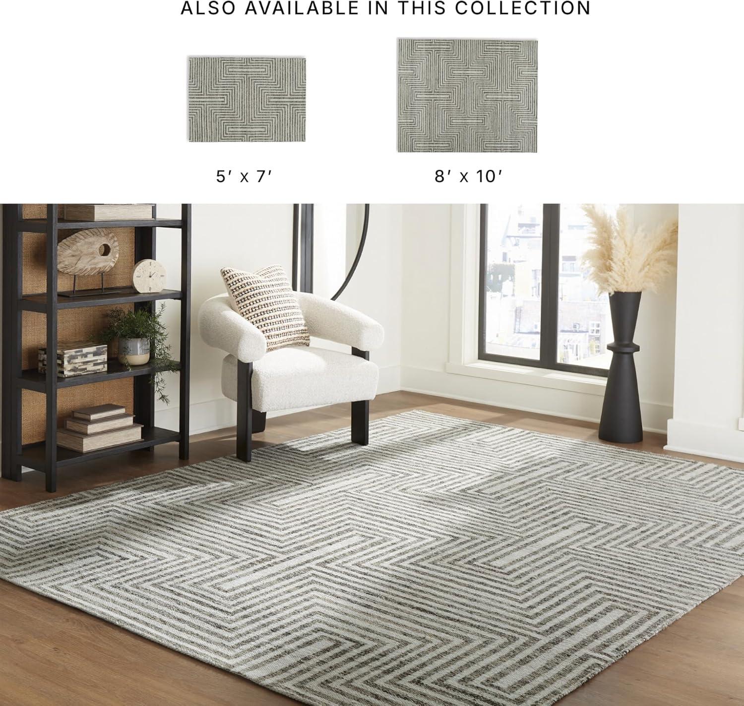 imageSignature Design by Ashley Jossen Boho Wool Blend Indoor 8 x 10 Rug with Geometric Pattern Beige ampamp Gray81 x 911 Rectangular