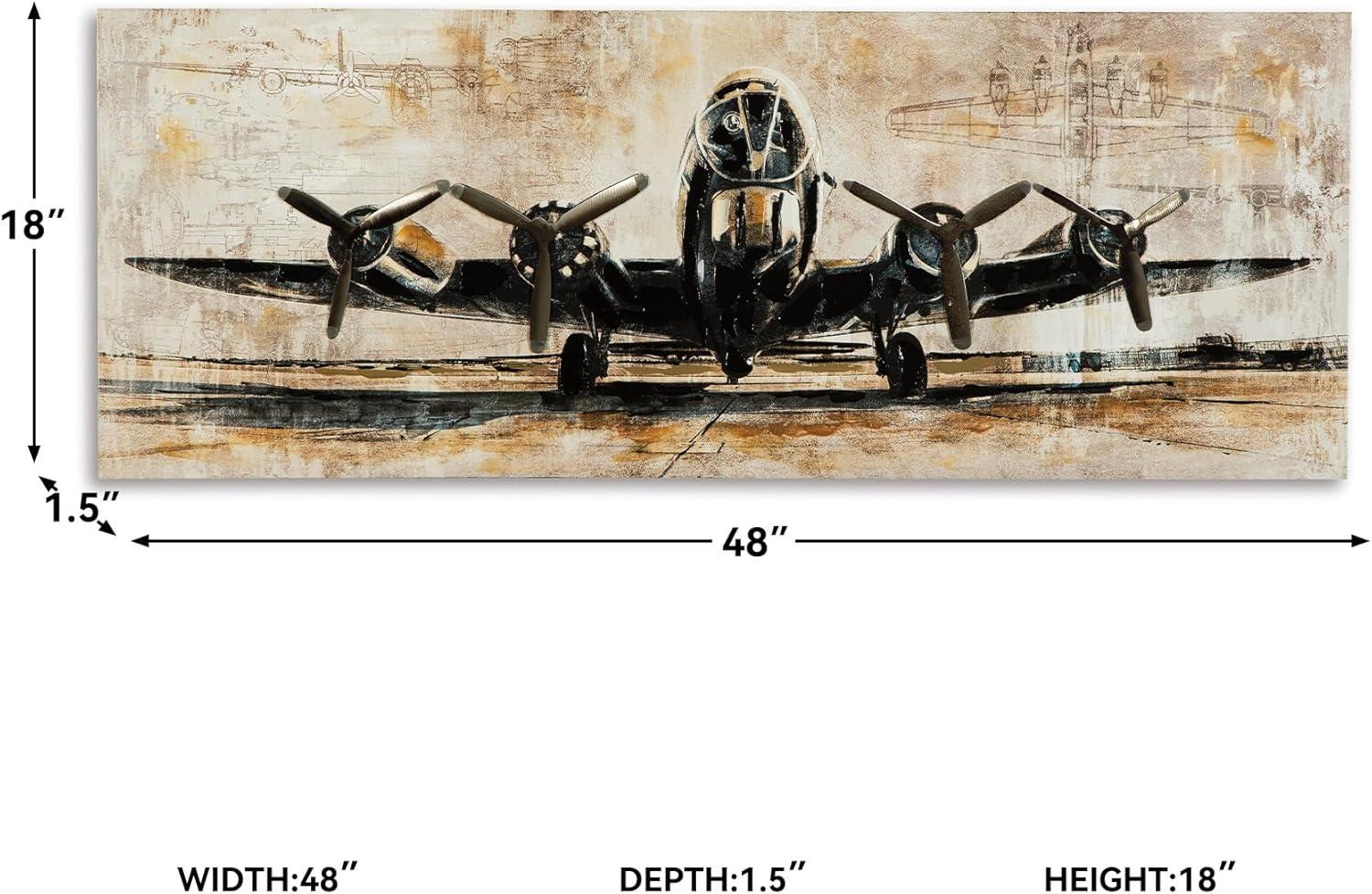 imageSignature Design by Ashley Kalene Vintage Hand Painted Airplane Canvas Wall Art 48 x 18 Brown and Black