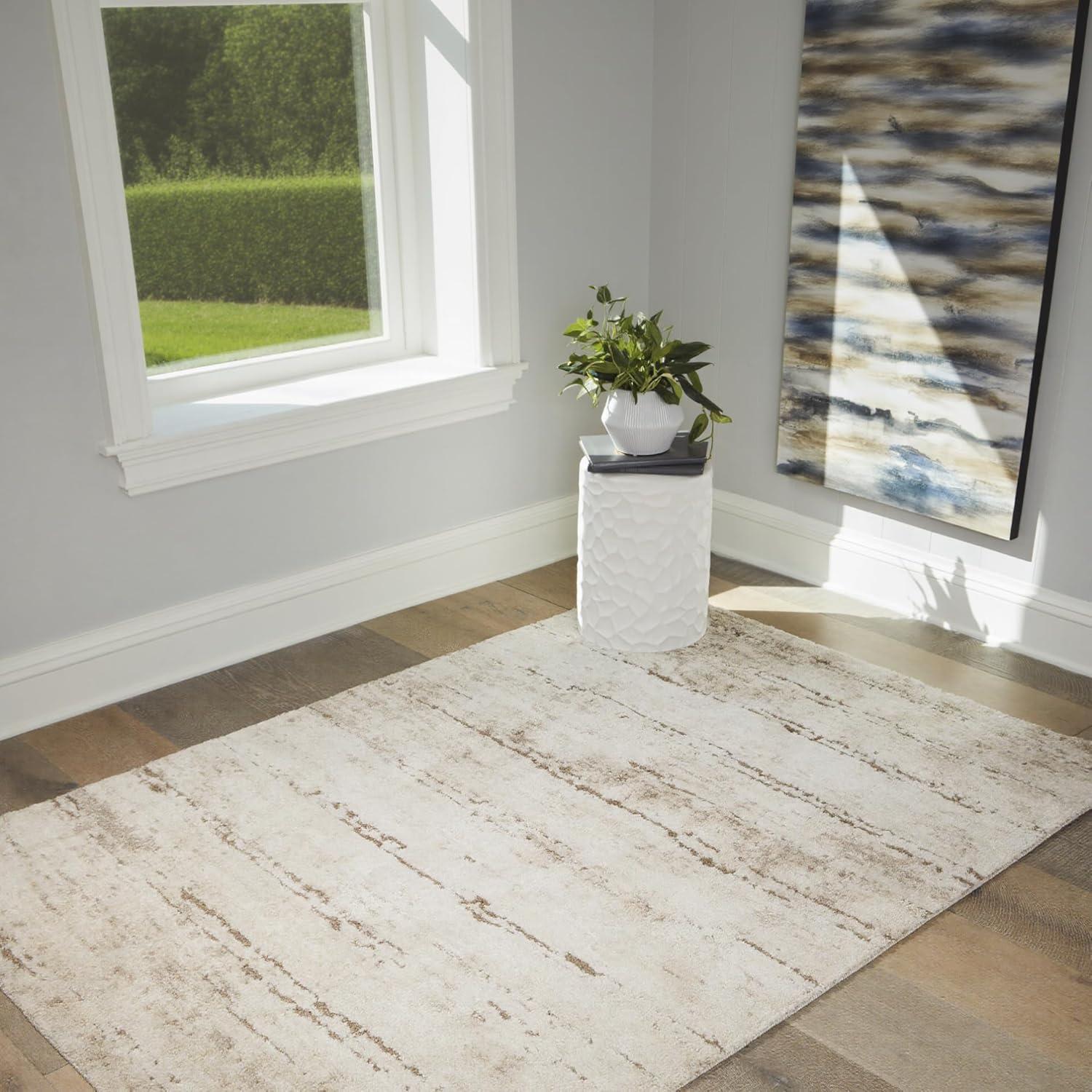 imageSignature Design by Ashley Kasney Casual Indoor Abstract 8 x 10 Rug Beige ampamp Light Brown54 x 72 Rectangular