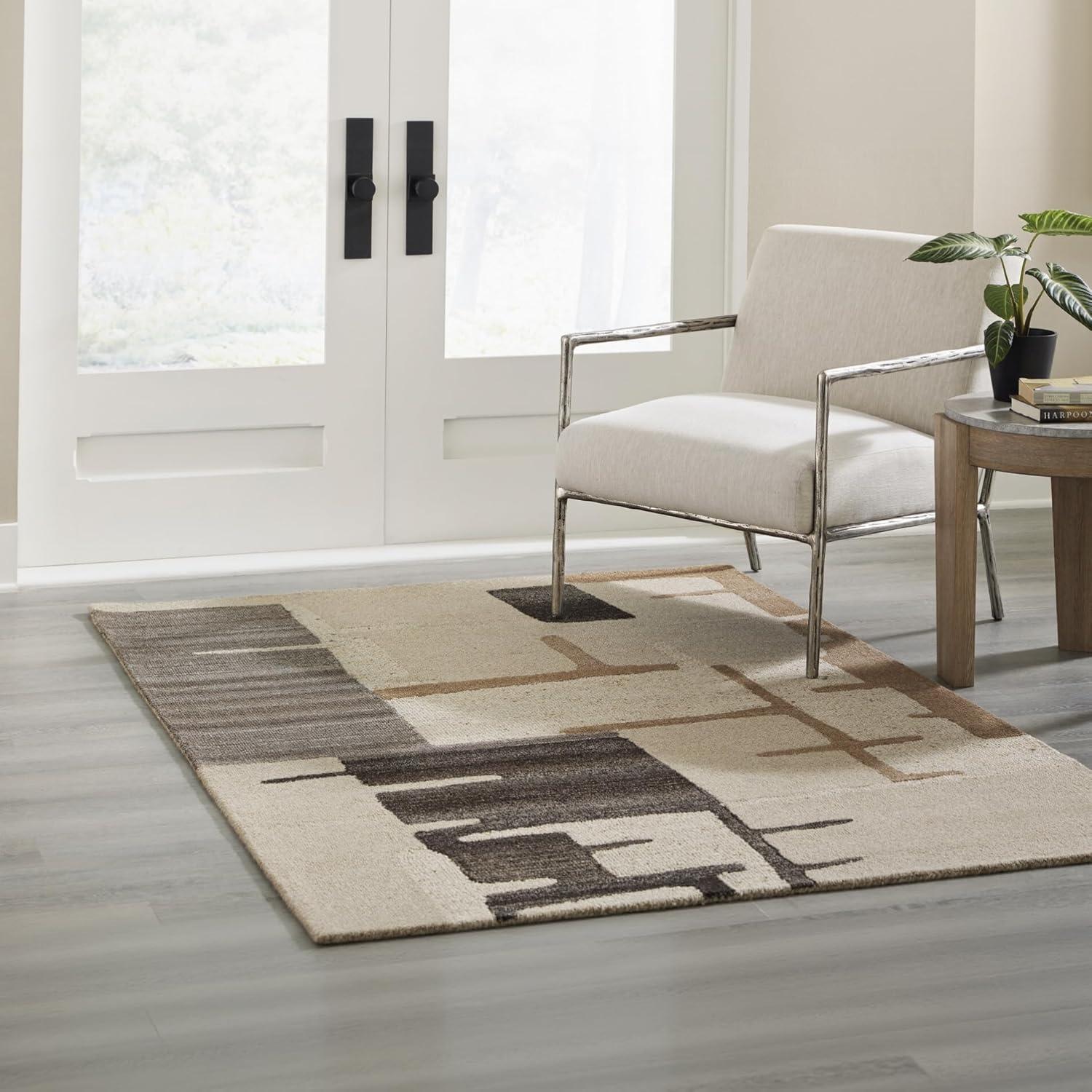 imageSignature Design by Ashley Kencher Contemporary Indoor Abstract Handmade 8 x 10 Large Rug Beige ampamp Light Brown51 x 611 Rectangular