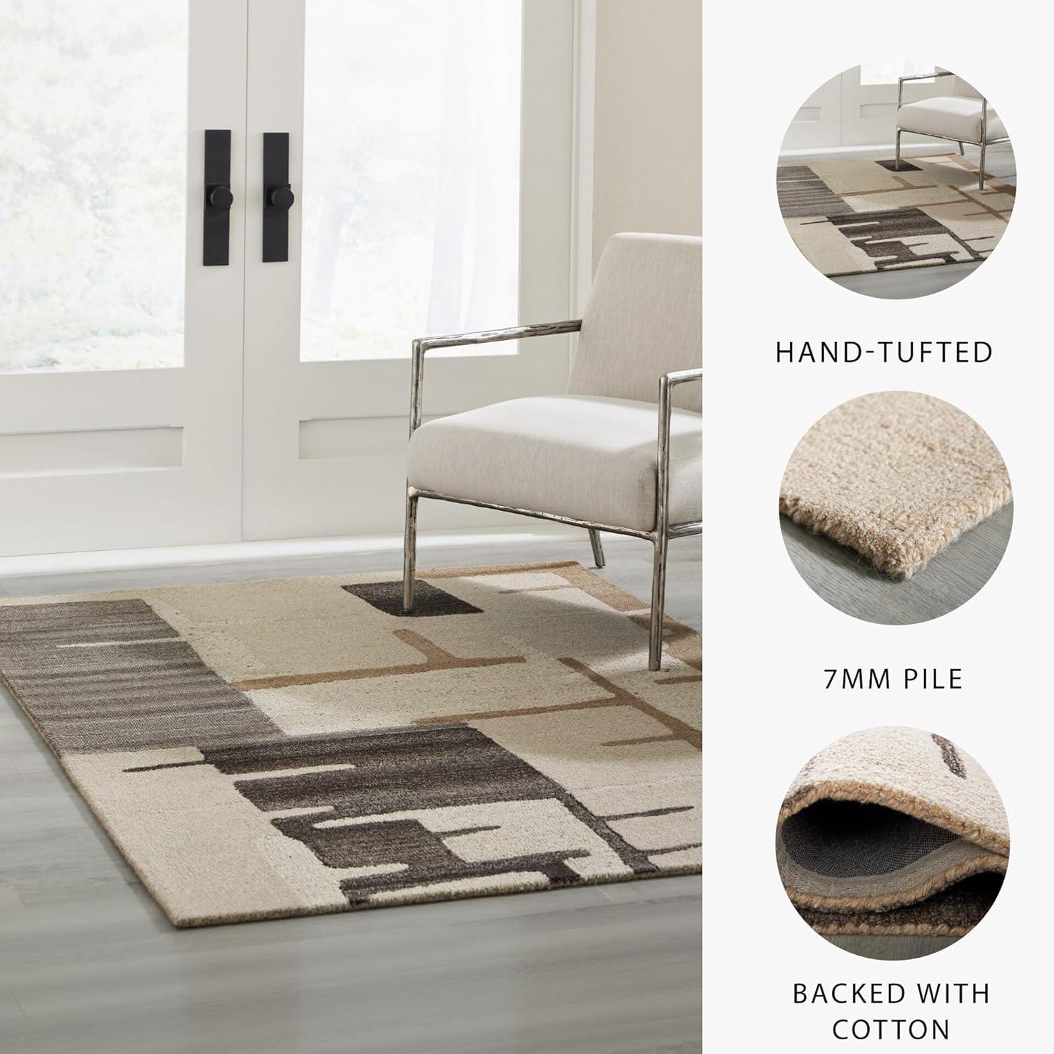 imageSignature Design by Ashley Kencher Contemporary Indoor Abstract Handmade 8 x 10 Large Rug Beige ampamp Light Brown51 x 611 Rectangular