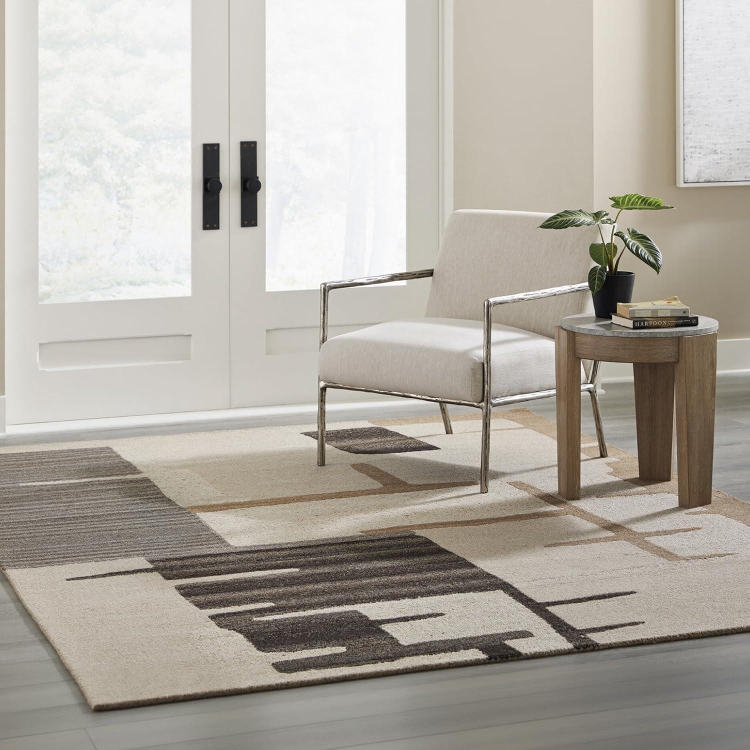 imageSignature Design by Ashley Kencher Contemporary Indoor Abstract Handmade 8 x 10 Large Rug Beige ampamp Light Brown78 x 911 Rectangular