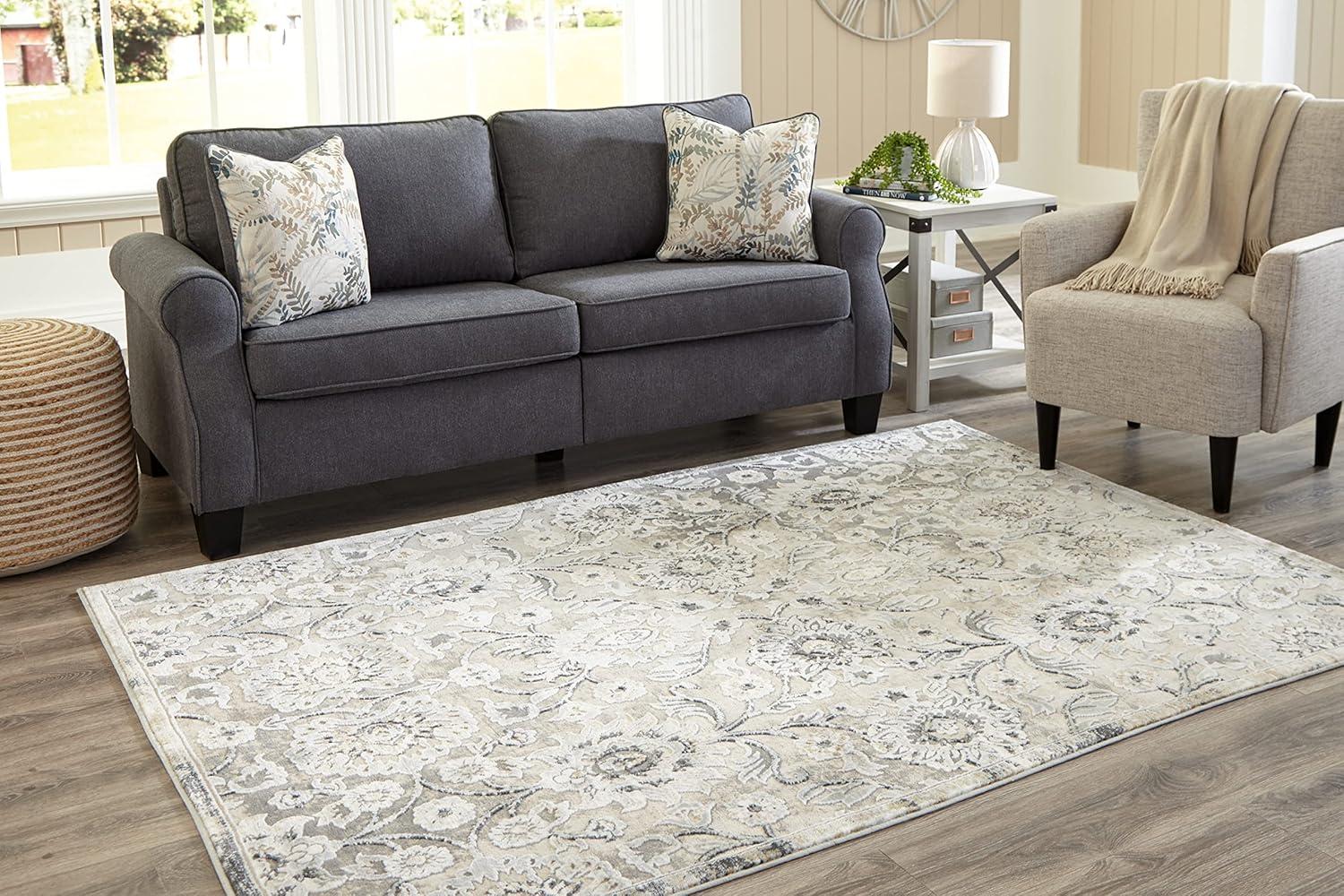 imageSignature Design by Ashley Kilkenny Traditional 8 x 10 Medium Pile Botanical Themed Rug Cream Gold ampamp Gray53 x 73 Rectangular