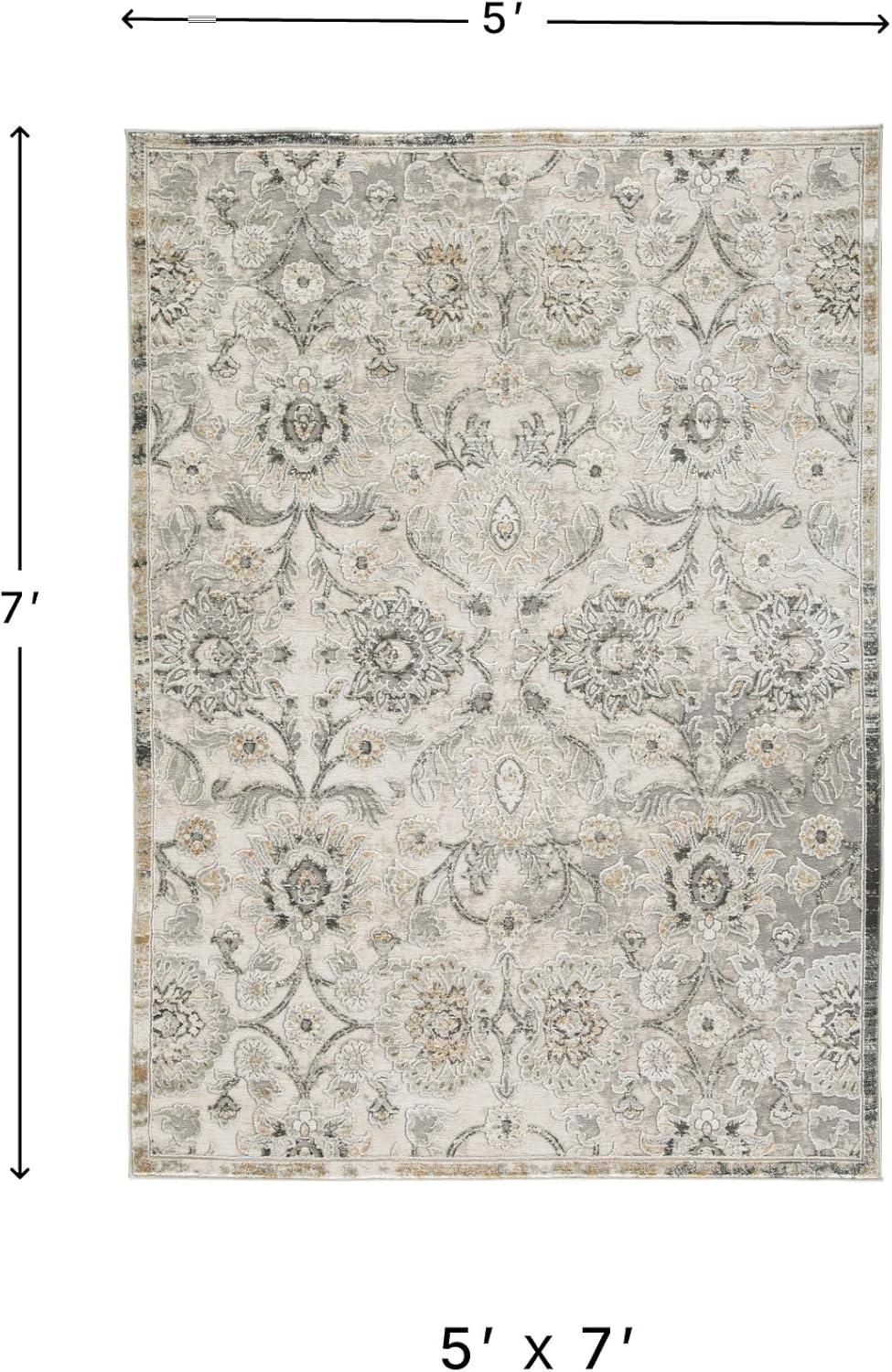 imageSignature Design by Ashley Kilkenny Traditional 8 x 10 Medium Pile Botanical Themed Rug Cream Gold ampamp Gray53 x 73 Rectangular