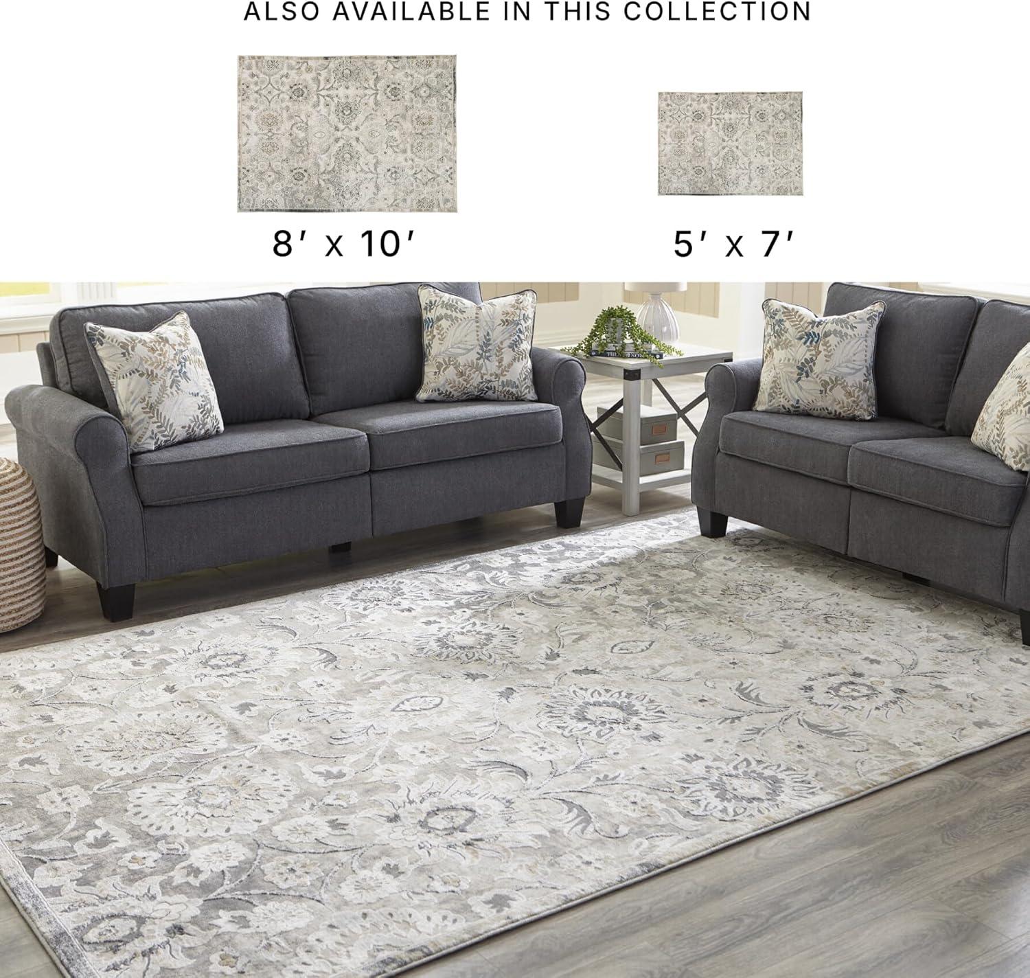 imageSignature Design by Ashley Kilkenny Traditional 8 x 10 Medium Pile Botanical Themed Rug Cream Gold ampamp Gray53 x 73 Rectangular