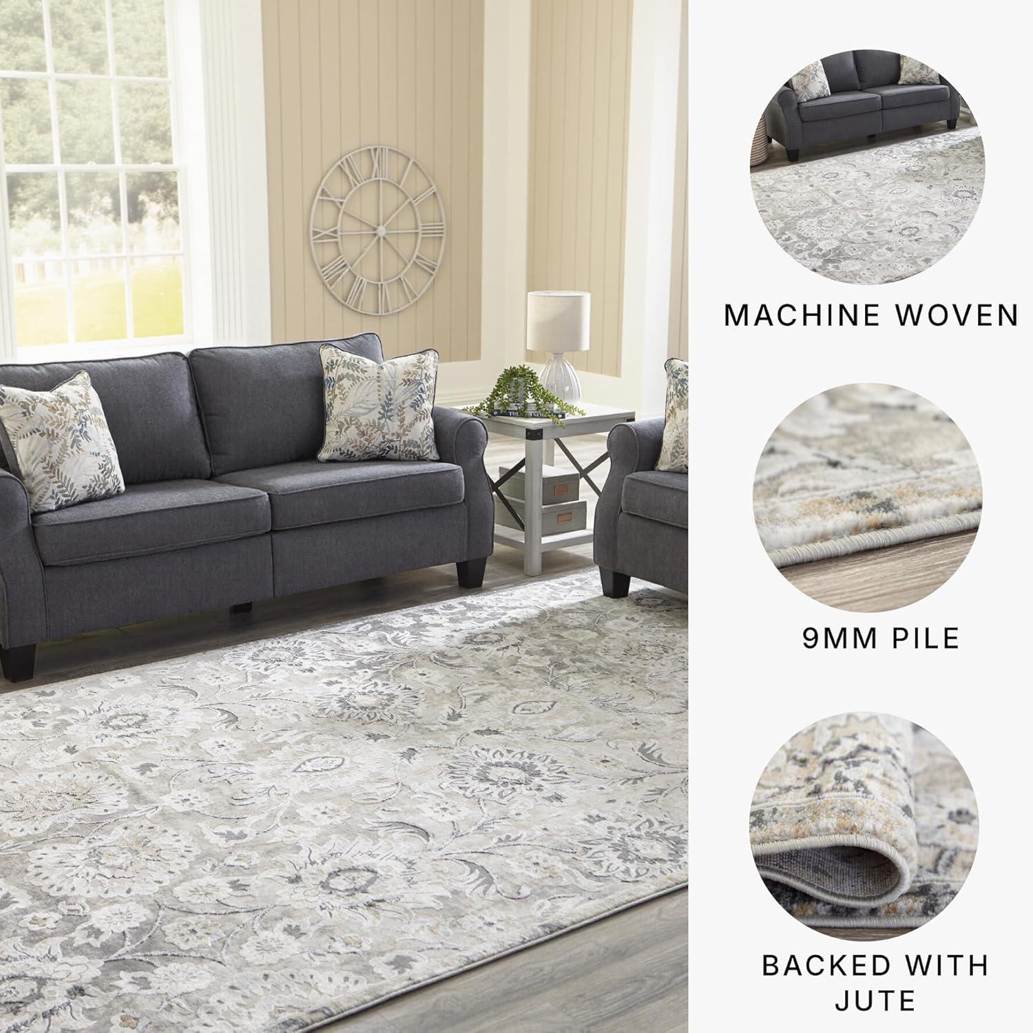 imageSignature Design by Ashley Kilkenny Traditional 8 x 10 Medium Pile Botanical Themed Rug Cream Gold ampamp Gray53 x 73 Rectangular