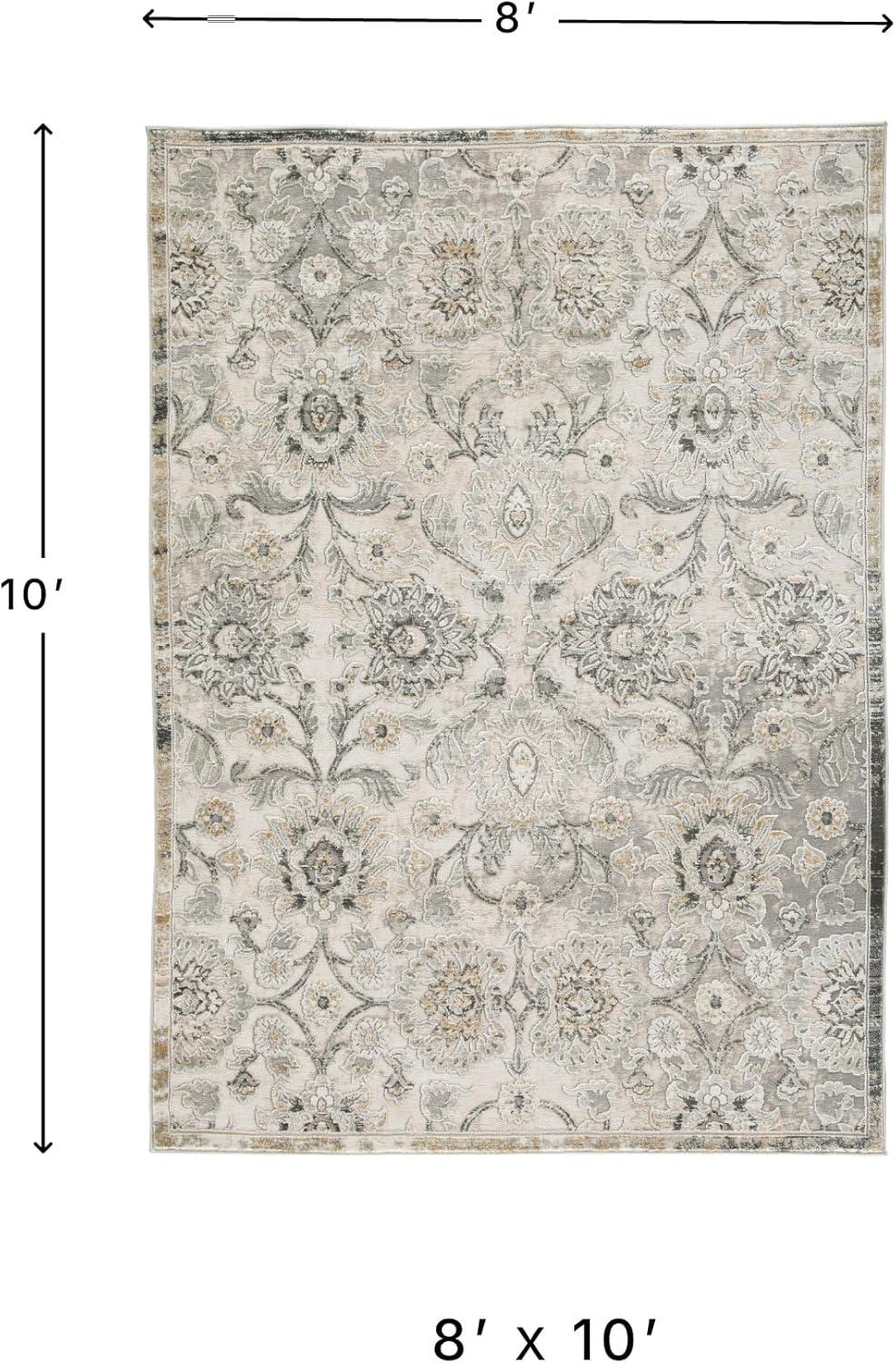 imageSignature Design by Ashley Kilkenny Traditional 8 x 10 Medium Pile Botanical Themed Rug Cream Gold ampamp Gray710 x 102 Rectangular