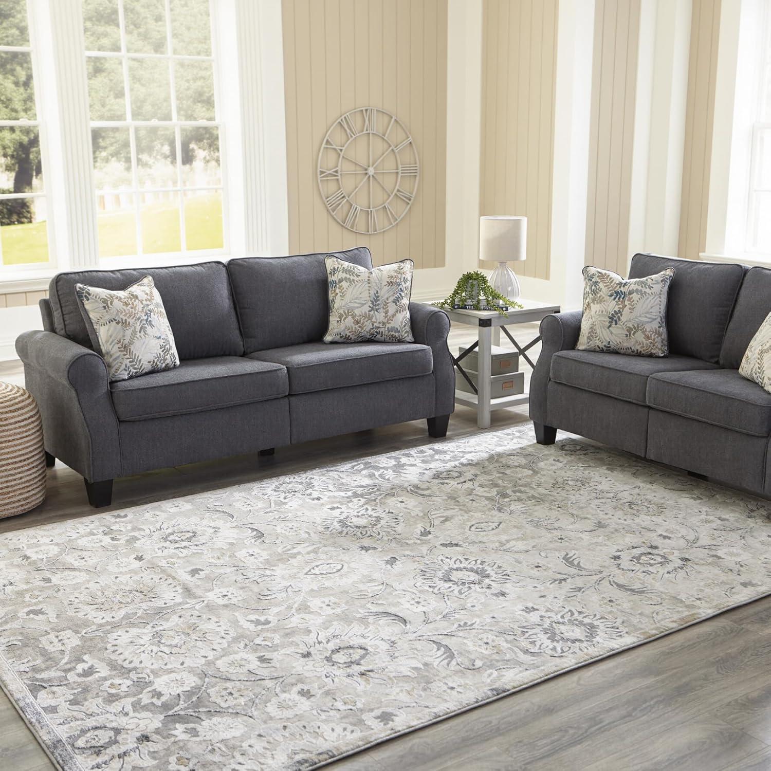 imageSignature Design by Ashley Kilkenny Traditional 8 x 10 Medium Pile Botanical Themed Rug Cream Gold ampamp Gray710 x 102 Rectangular