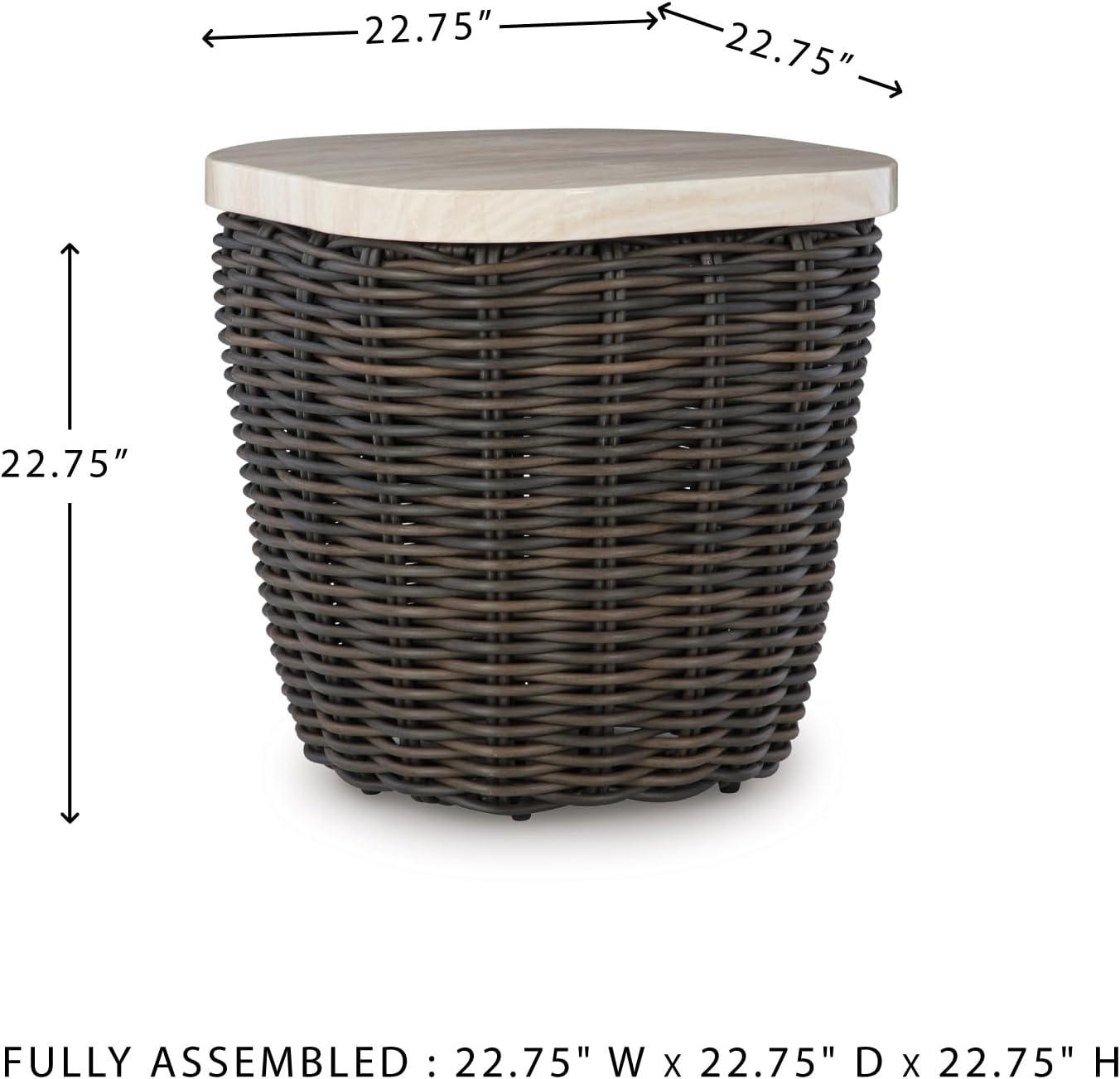 imageSignature Design by Ashley Kimora Cottage Faux Marble Pattern Tabletop Outdoor End Table with Pedestal Base Dark Brown ampamp Beige