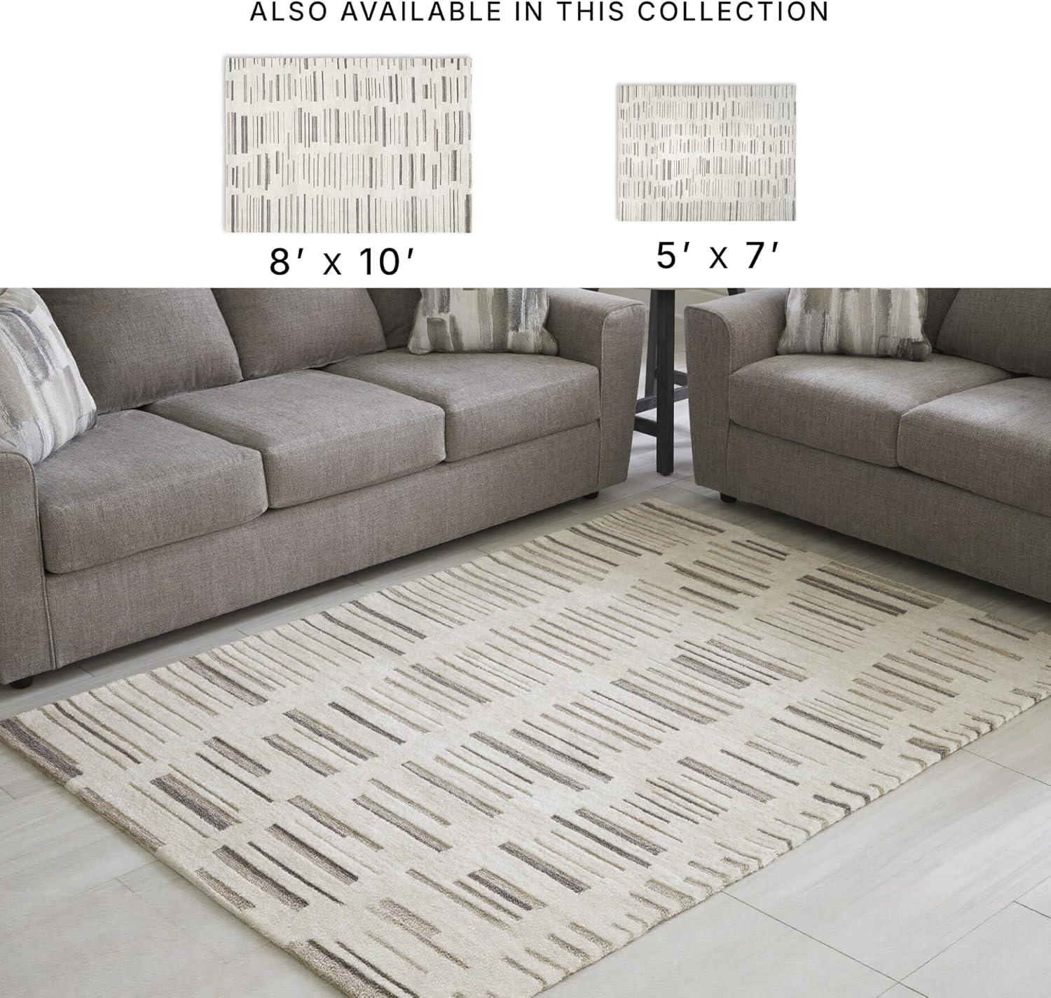 imageSignature Design by Ashley Leesdale Casual Indoor Striped Handmade 5 x 7 Rug White ampamp Light Brown411 x 611 Rectangular