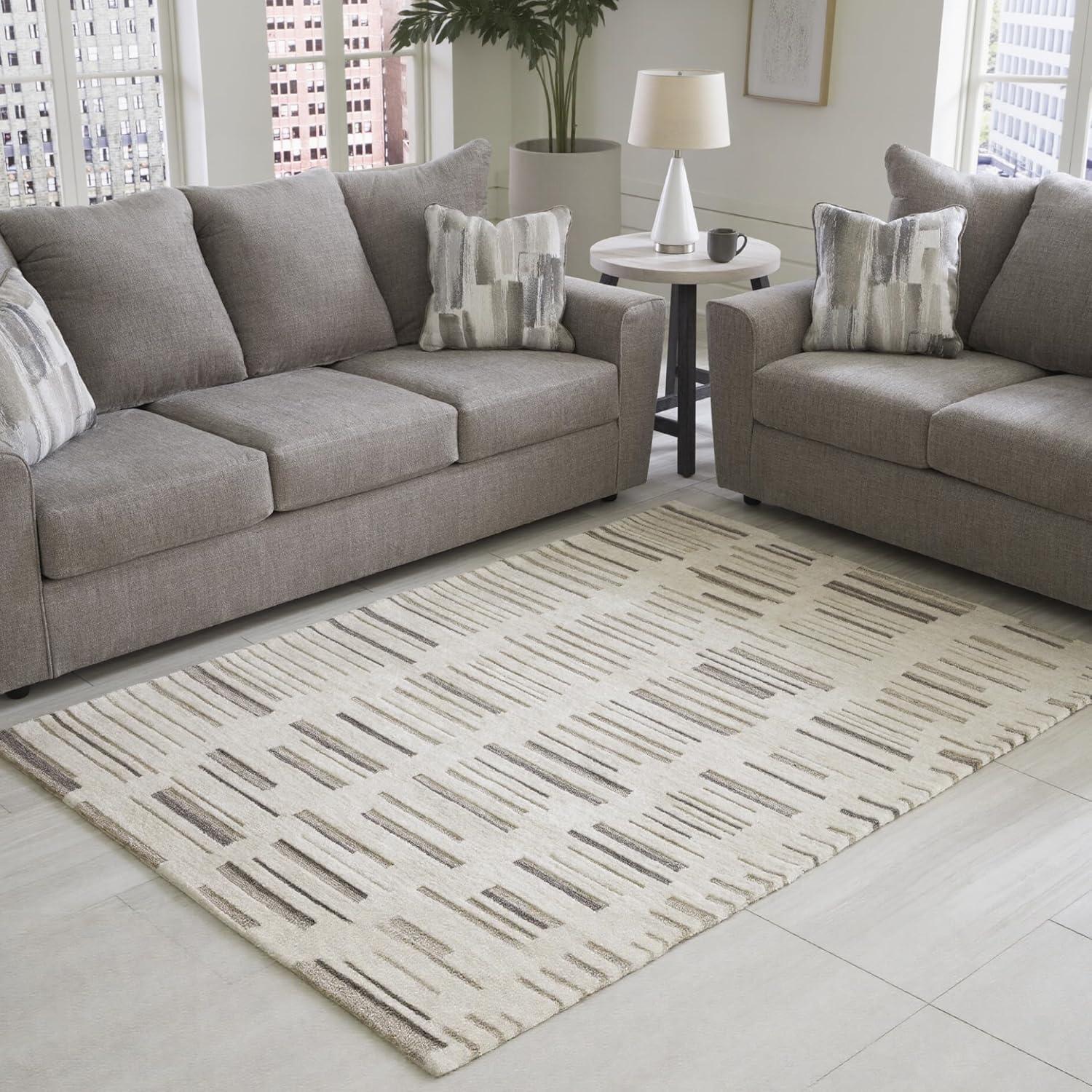 imageSignature Design by Ashley Leesdale Casual Indoor Striped Handmade 5 x 7 Rug White ampamp Light Brown411 x 611 Rectangular