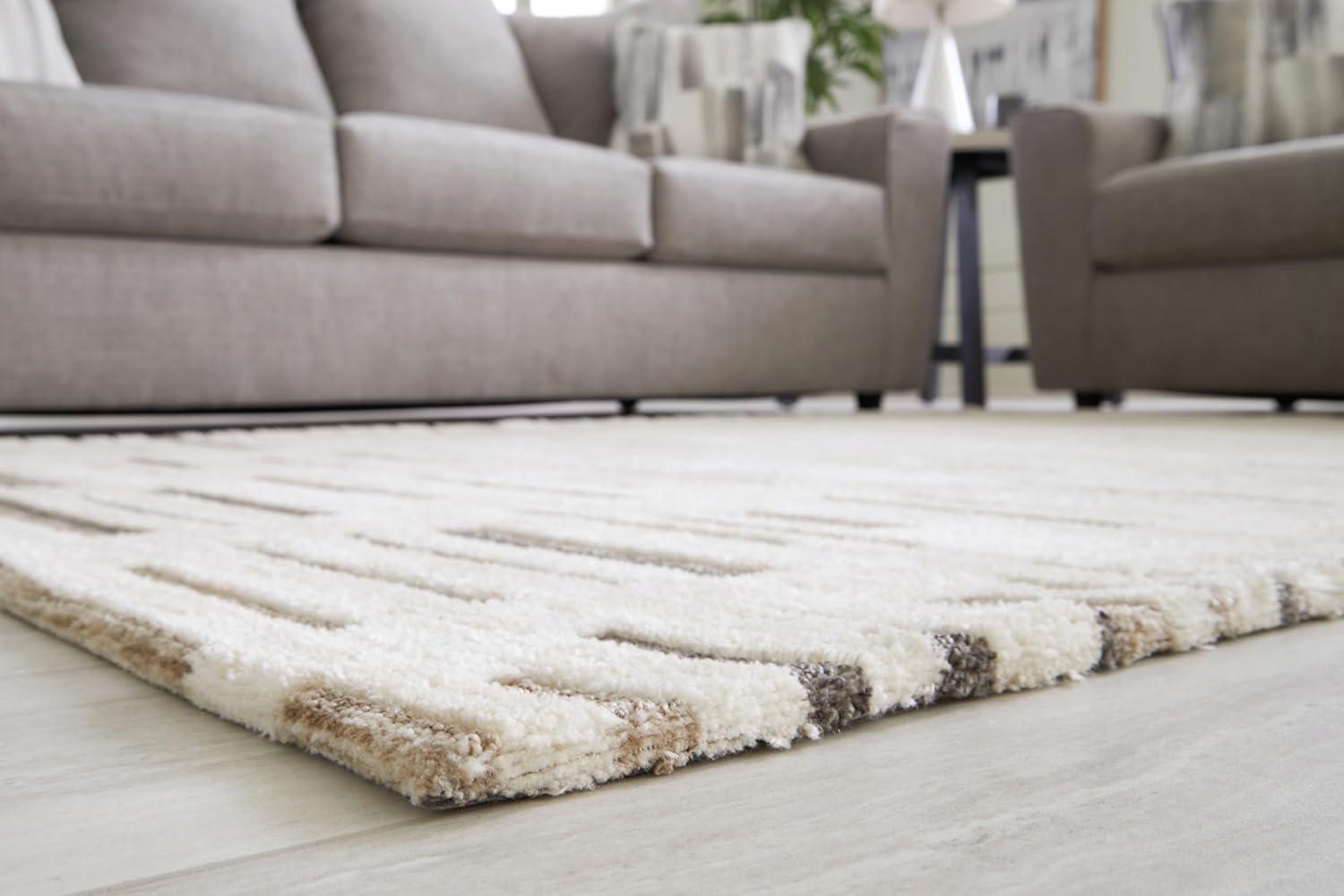 imageSignature Design by Ashley Leesdale Casual Indoor Striped Handmade 5 x 7 Rug White ampamp Light Brown411 x 611 Rectangular