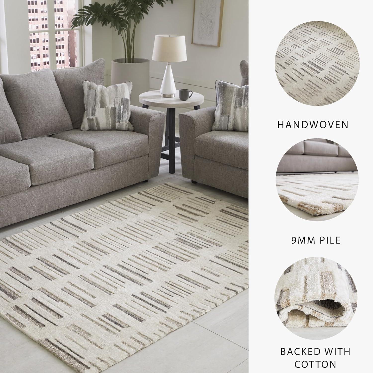 imageSignature Design by Ashley Leesdale Casual Indoor Striped Handmade 5 x 7 Rug White ampamp Light Brown411 x 611 Rectangular
