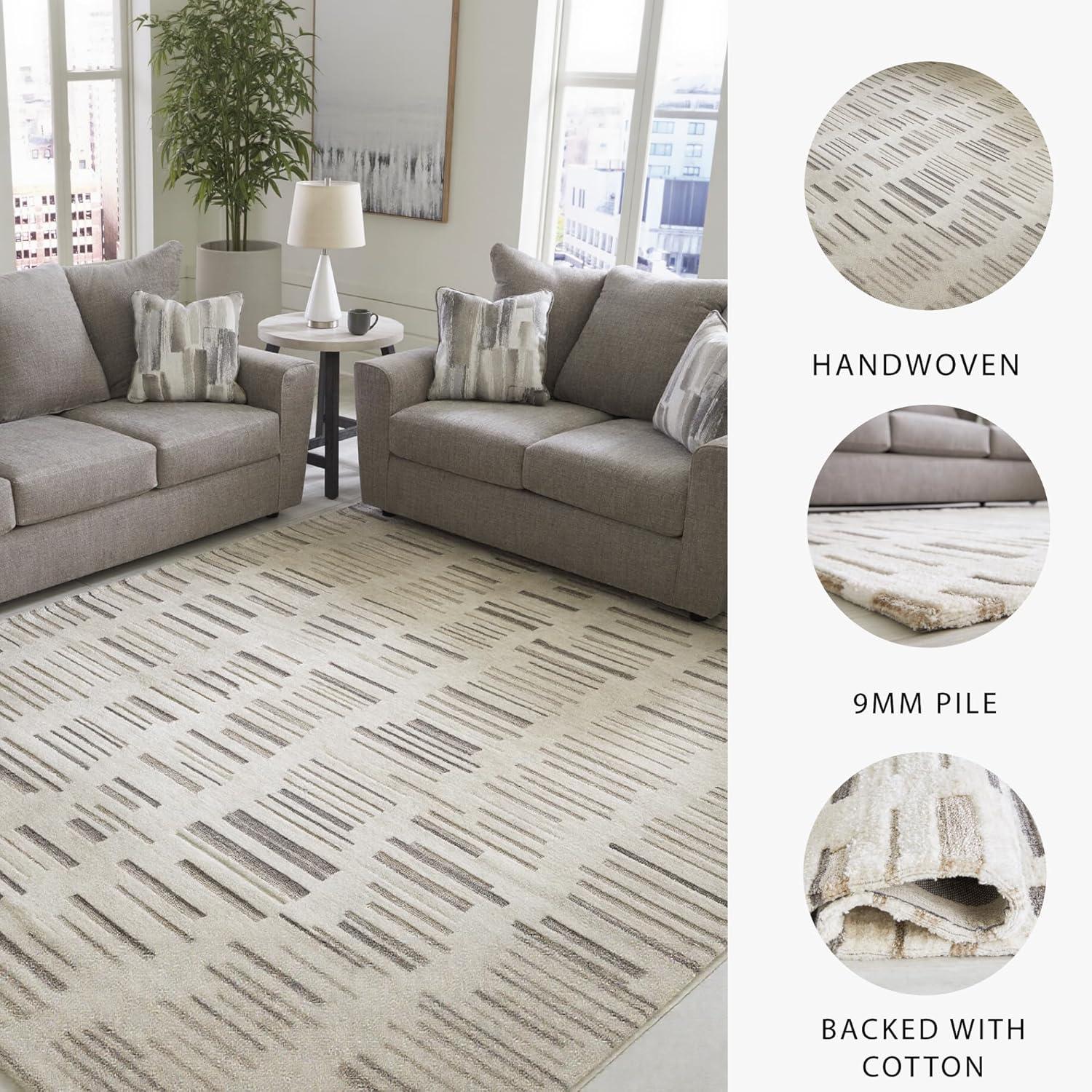 imageSignature Design by Ashley Leesdale Casual Indoor Striped Handmade 5 x 7 Rug White ampamp Light Brown78 x 101 Rectangular