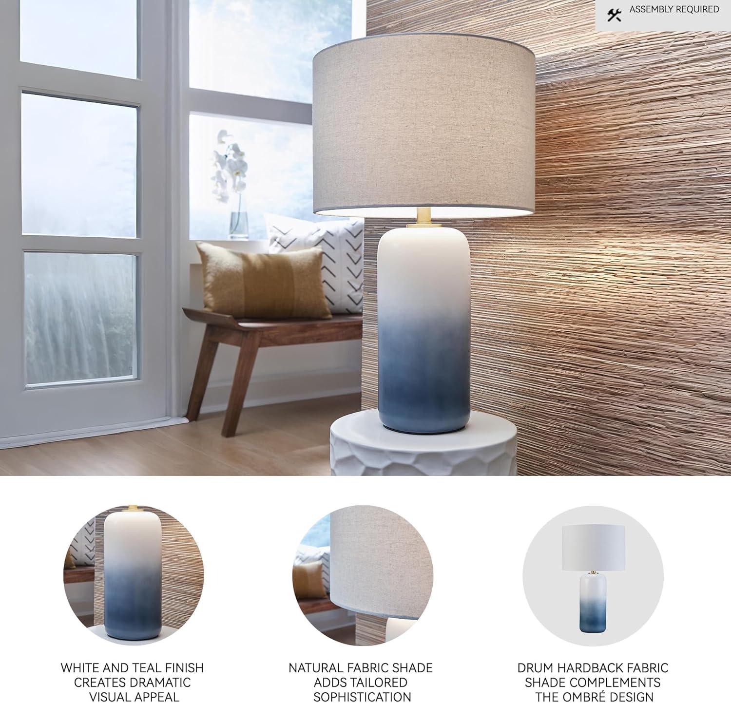 imageSignature Design by Ashley Lemrich Coastal 2525quot Ceramic Table Lamp 3Way Switch UL Listed Fabric Drum Shade Use 100 Watt Lightbulb Not Included White and Blue Teal Ombre Effect