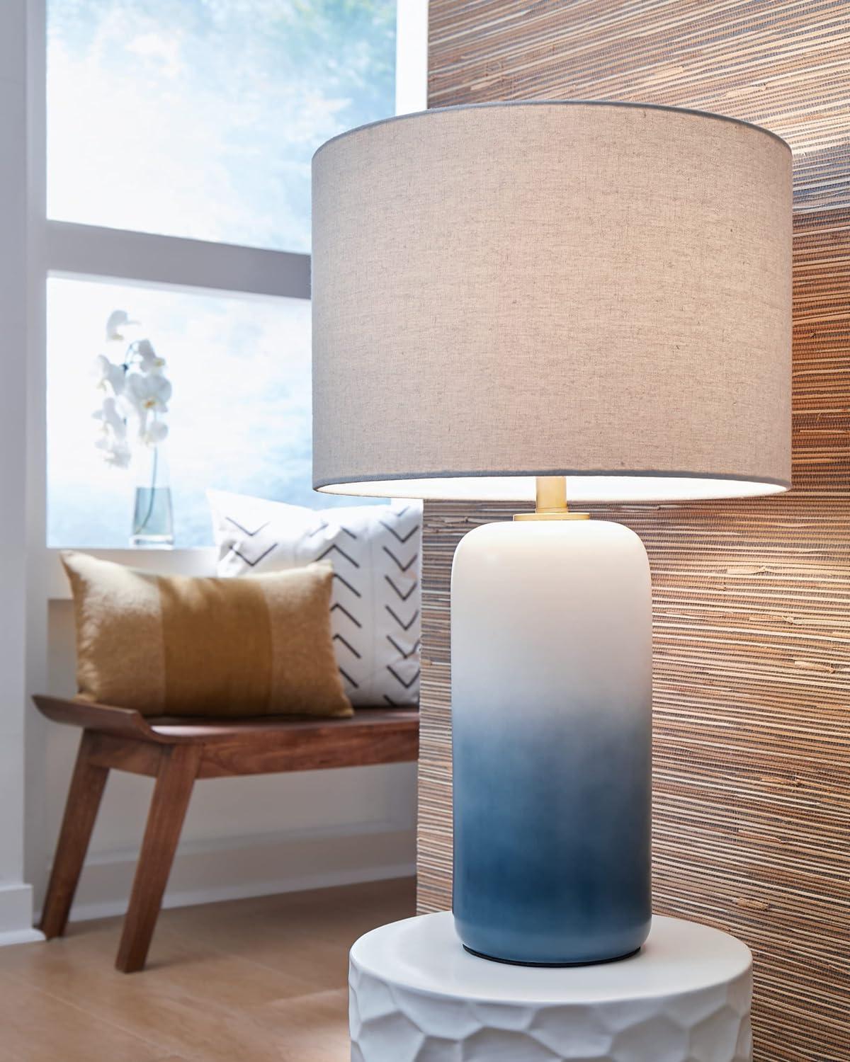 imageSignature Design by Ashley Lemrich Coastal 2525quot Ceramic Table Lamp 3Way Switch UL Listed Fabric Drum Shade Use 100 Watt Lightbulb Not Included White and Blue Teal Ombre Effect