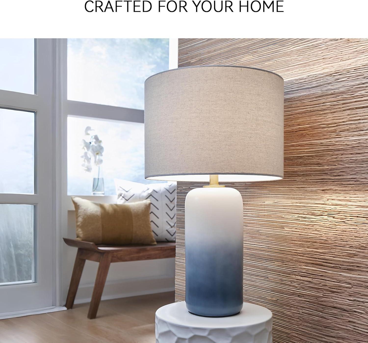 imageSignature Design by Ashley Lemrich Coastal 2525quot Ceramic Table Lamp 3Way Switch UL Listed Fabric Drum Shade Use 100 Watt Lightbulb Not Included White and Blue Teal Ombre Effect